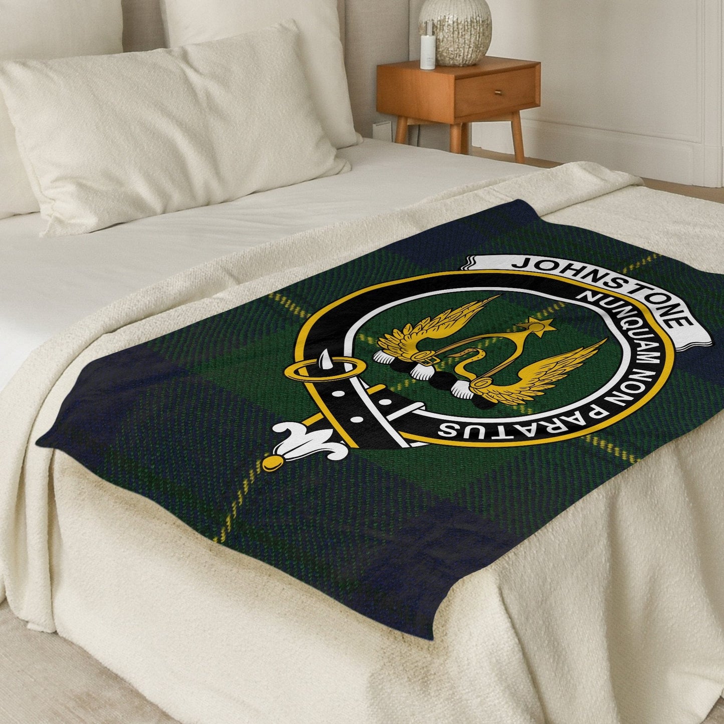 Scottish Clan Johnstone Crest Tartan Blanket