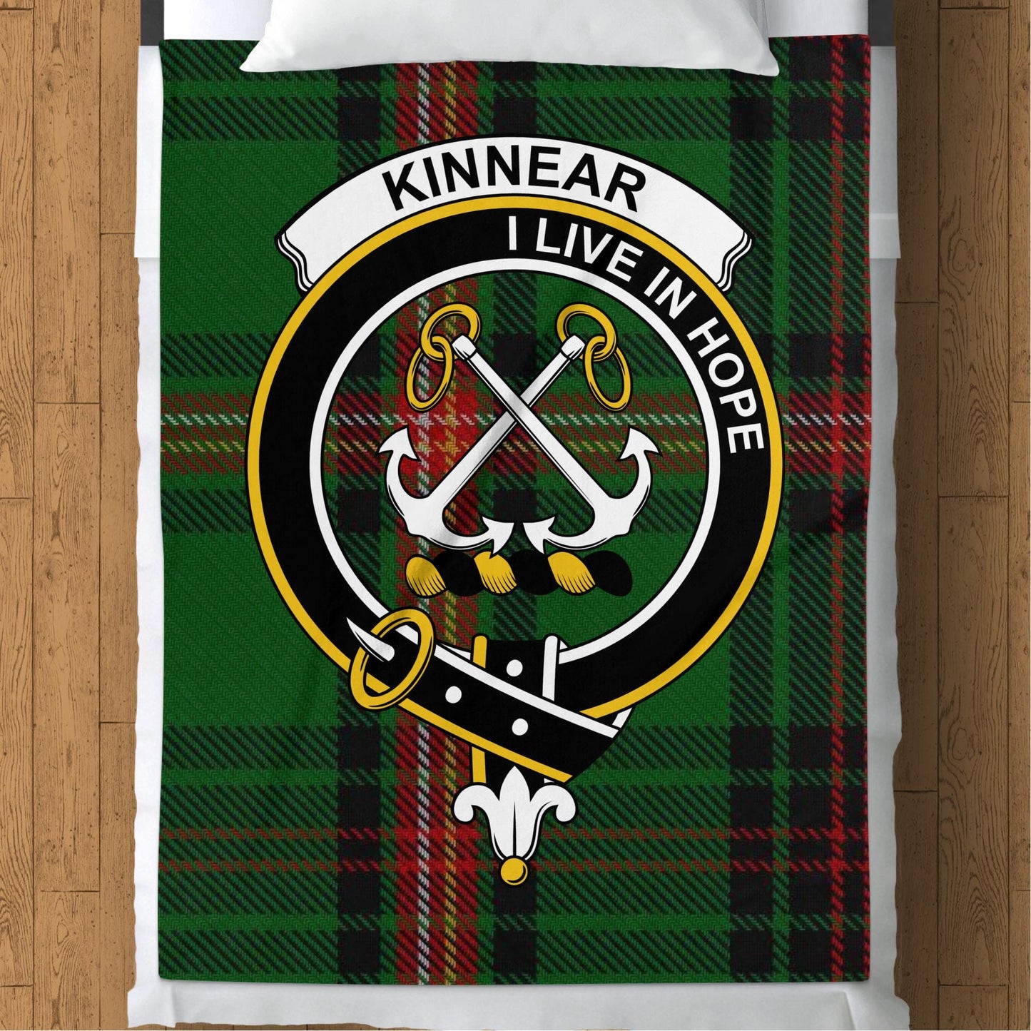 Scottish Clan Kinnear Crest Tartan Blanket