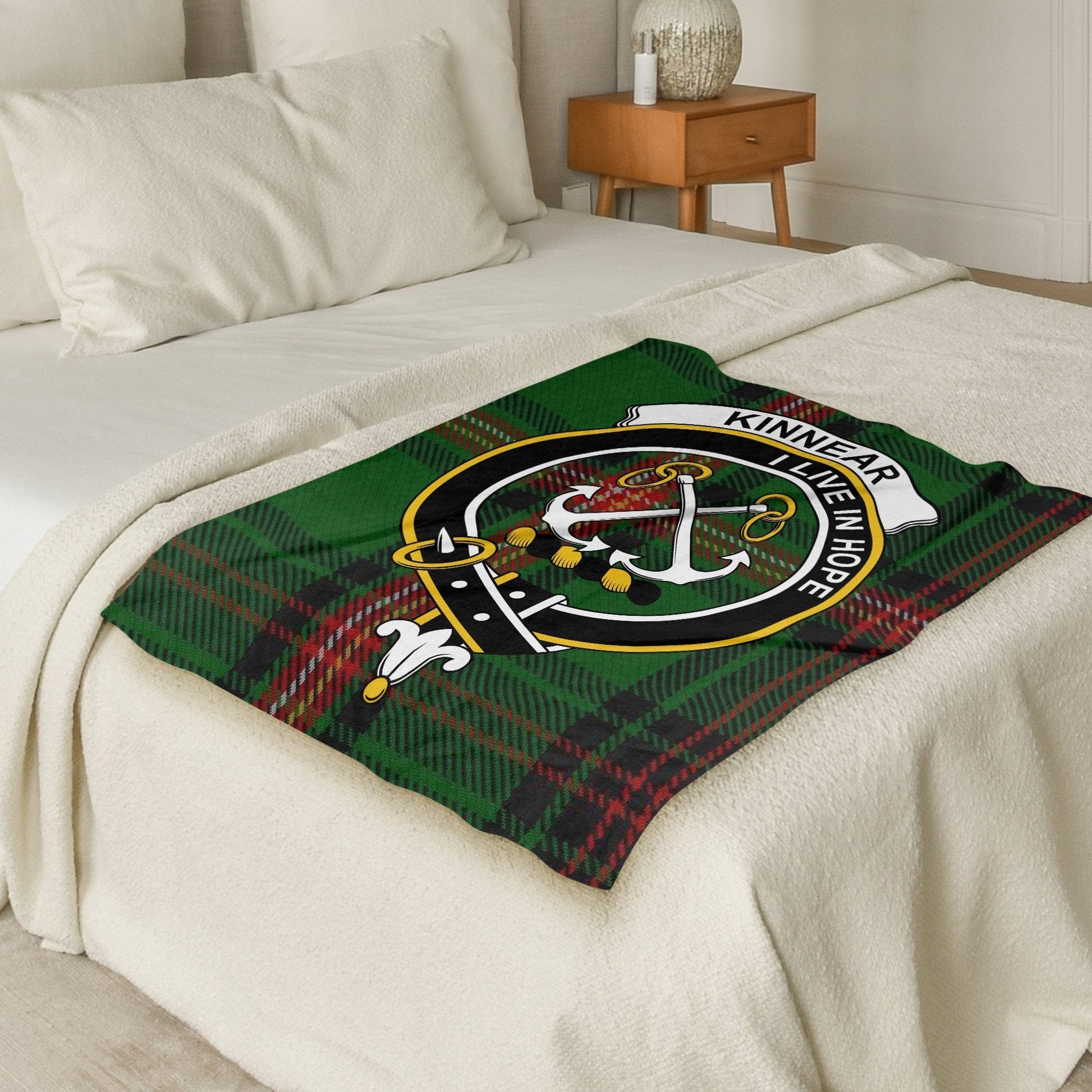 Scottish Clan Kinnear Crest Tartan Blanket