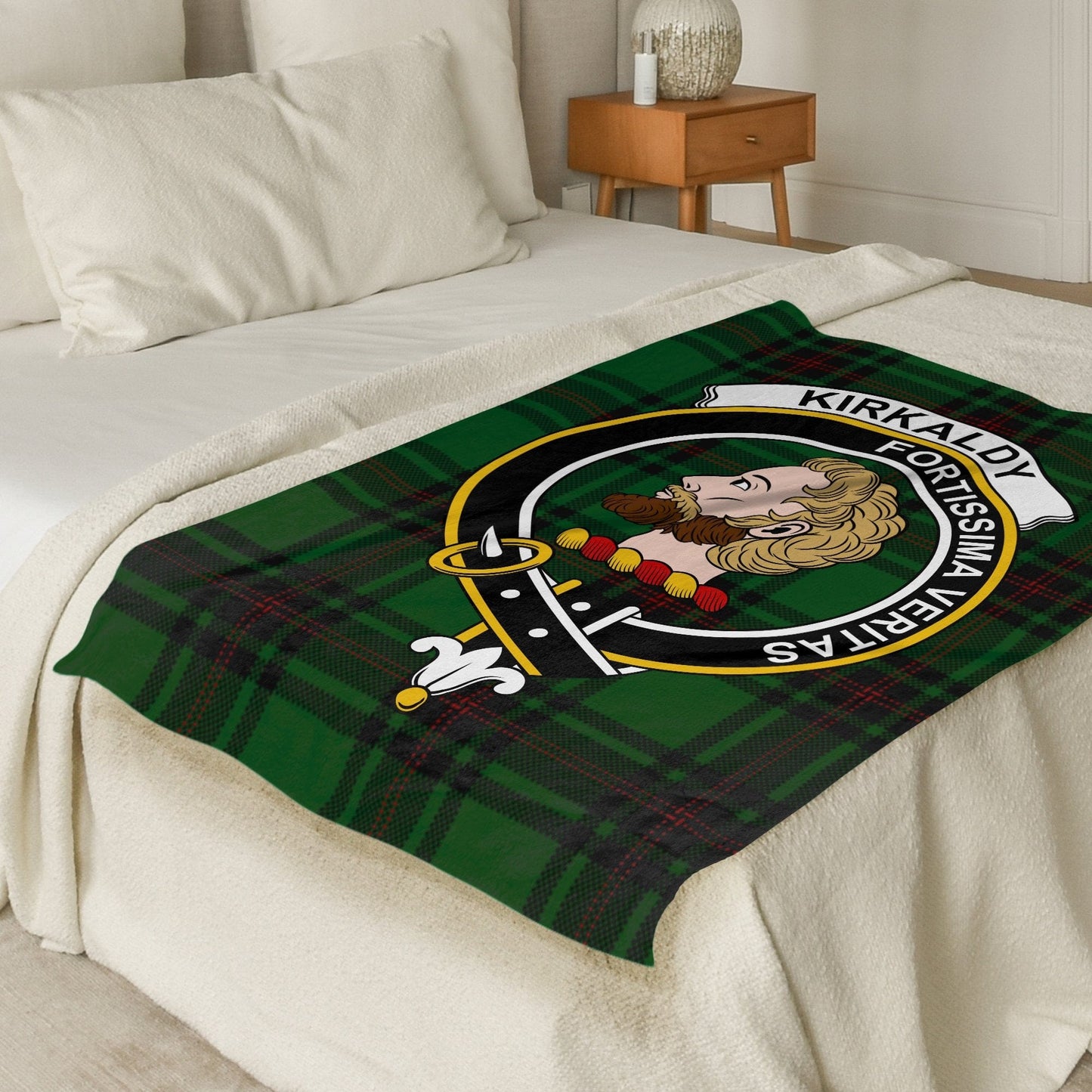 Scottish Clan Kirkaldy Crest Tartan Blanket