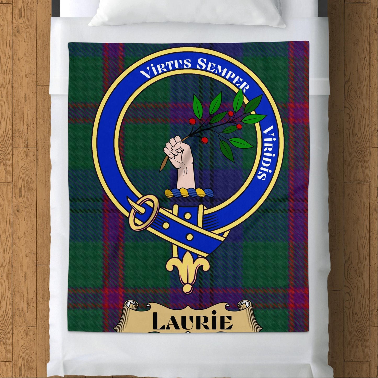 Scottish Clan Laurie Crest Tartan Blanket