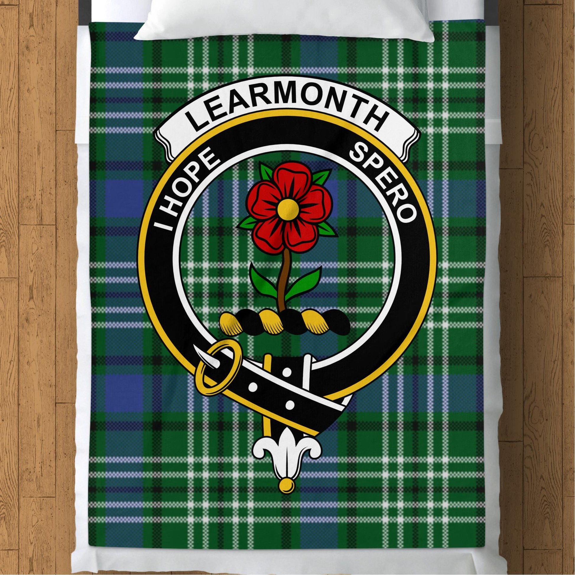 Scottish Clan Learmonth Crest Tartan Blanket