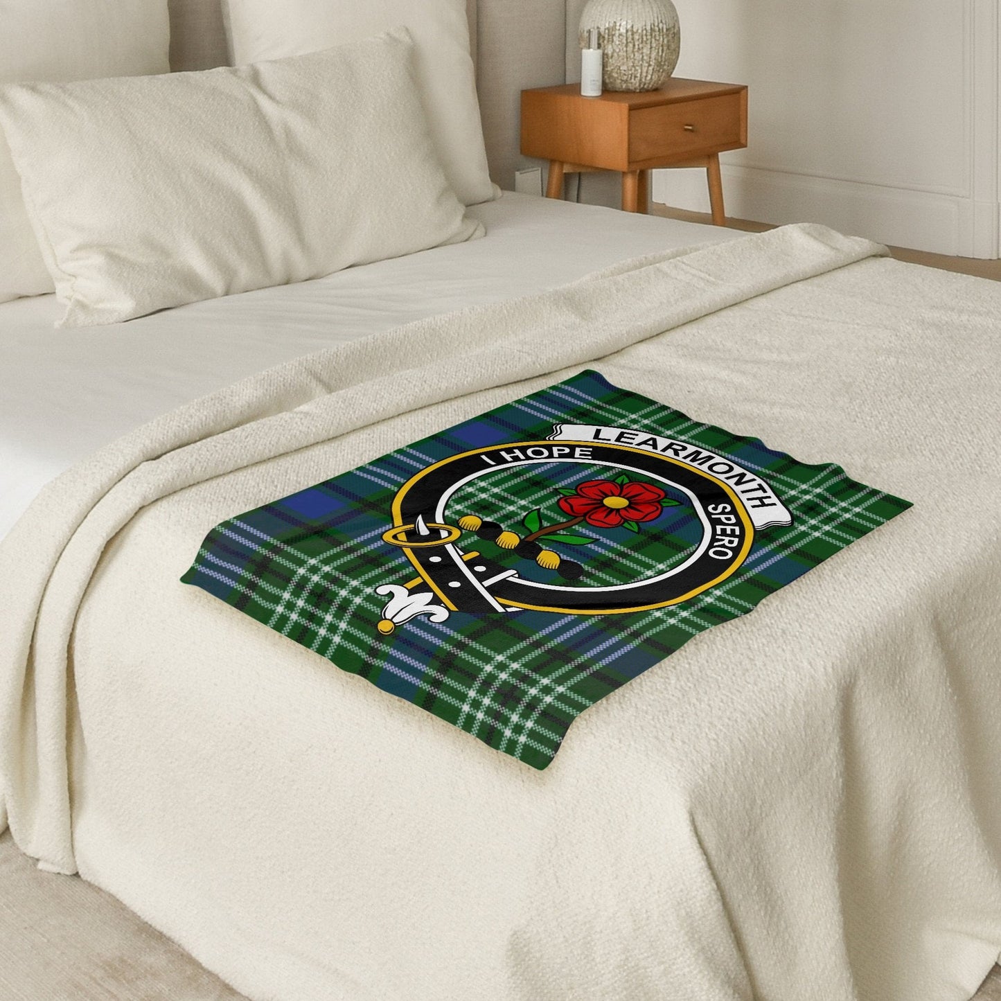 Scottish Clan Learmonth Crest Tartan Blanket