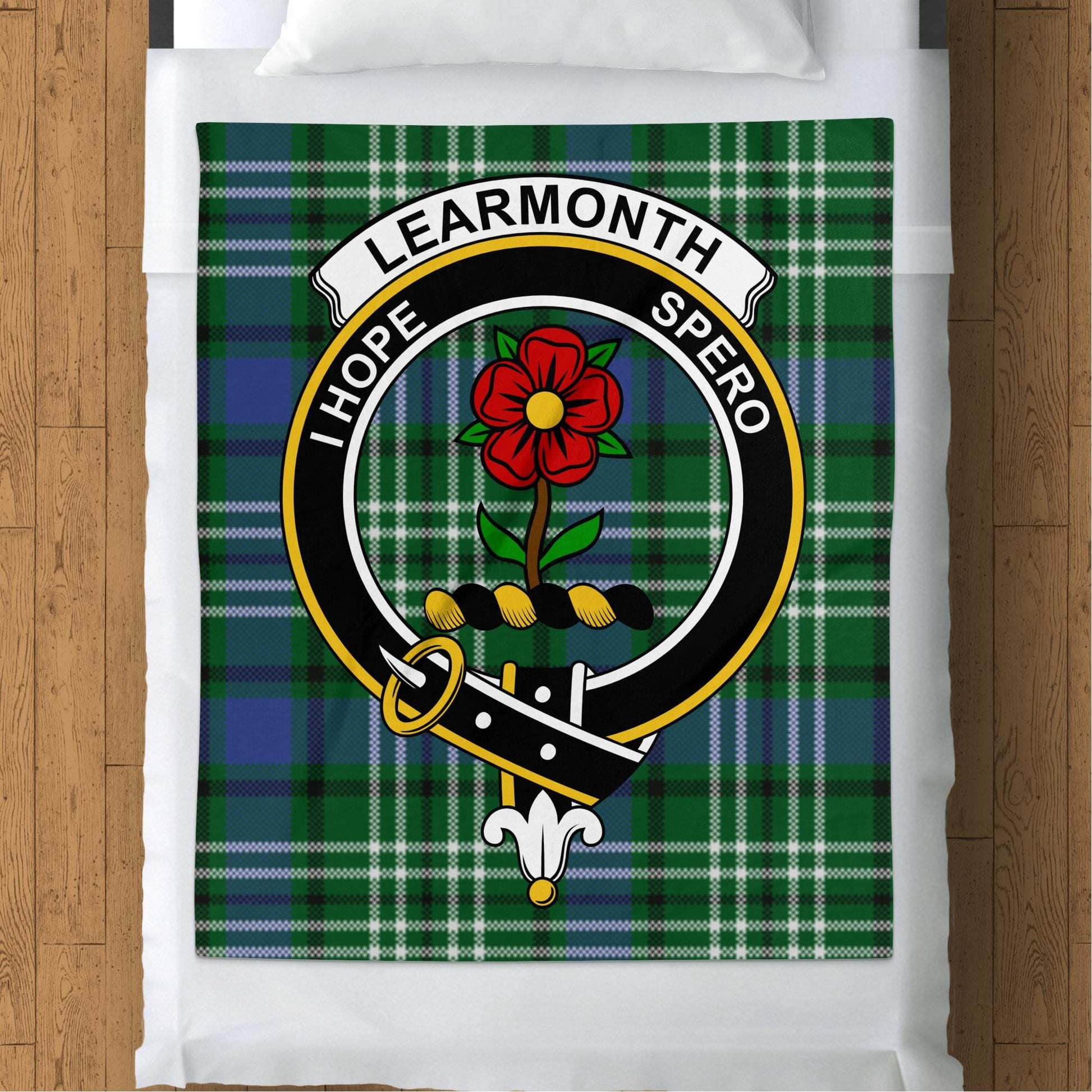 Scottish Clan Learmonth Crest Tartan Blanket