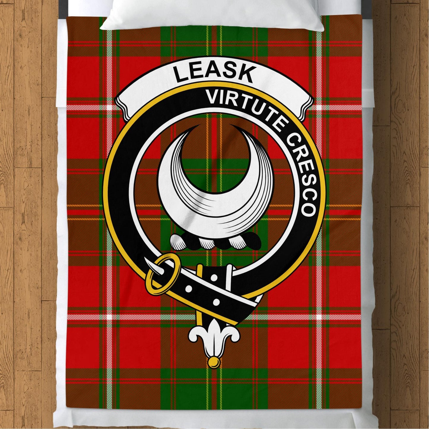 Scottish Clan Leask Crest Tartan Blanket