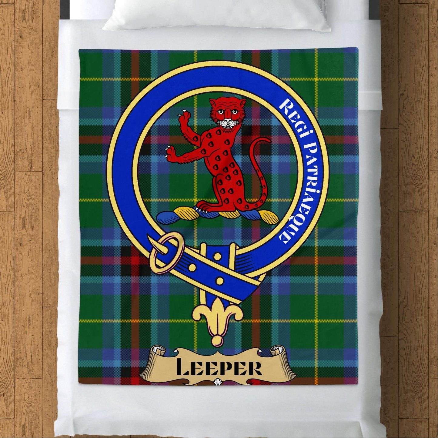 Scottish Clan Leeper Crest Tartan Blanket