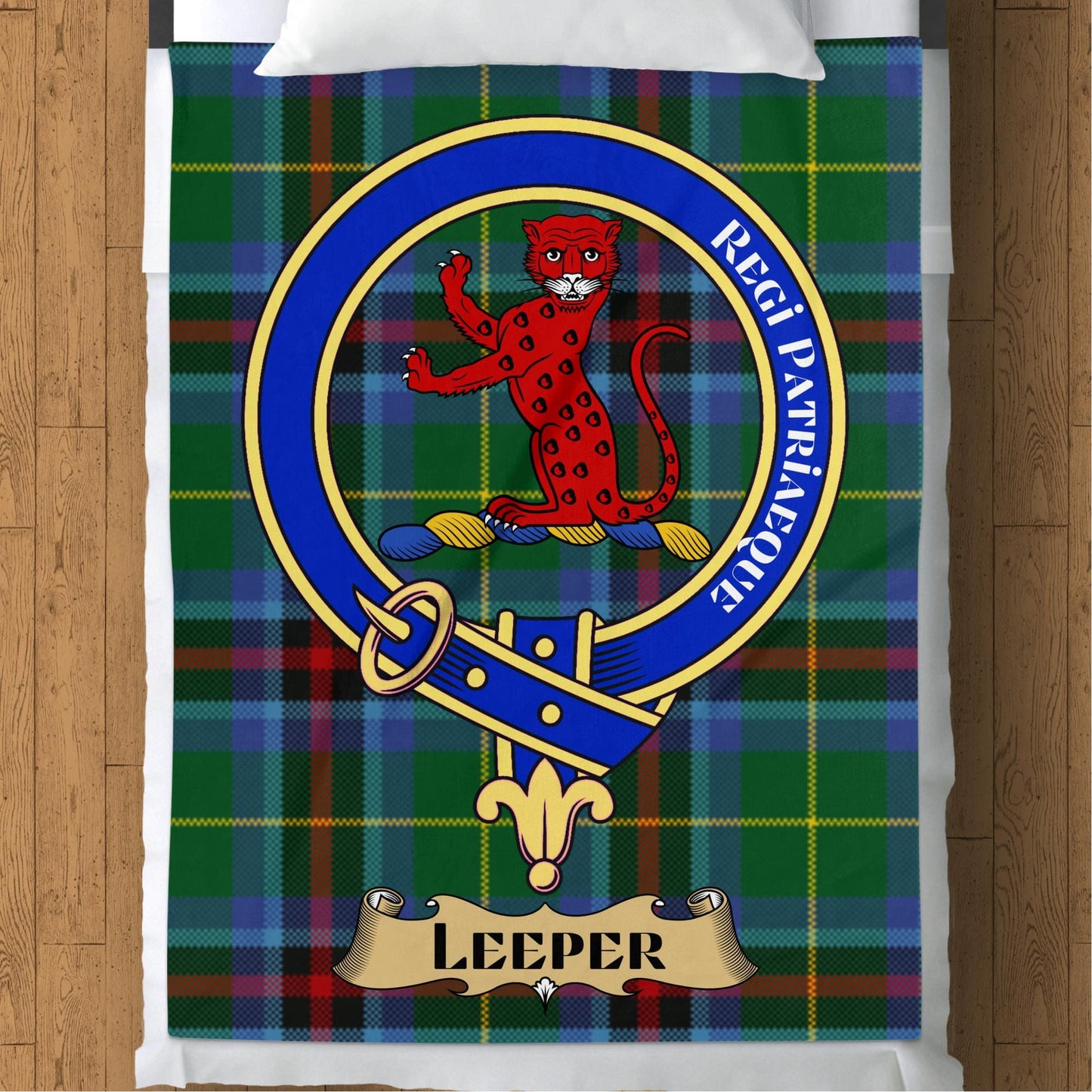 Scottish Clan Leeper Crest Tartan Blanket