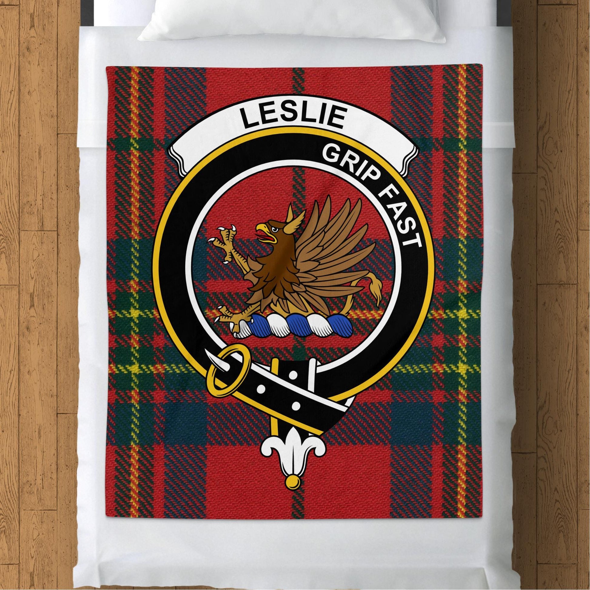 Scottish Clan Leslie Crest Tartan Blanket