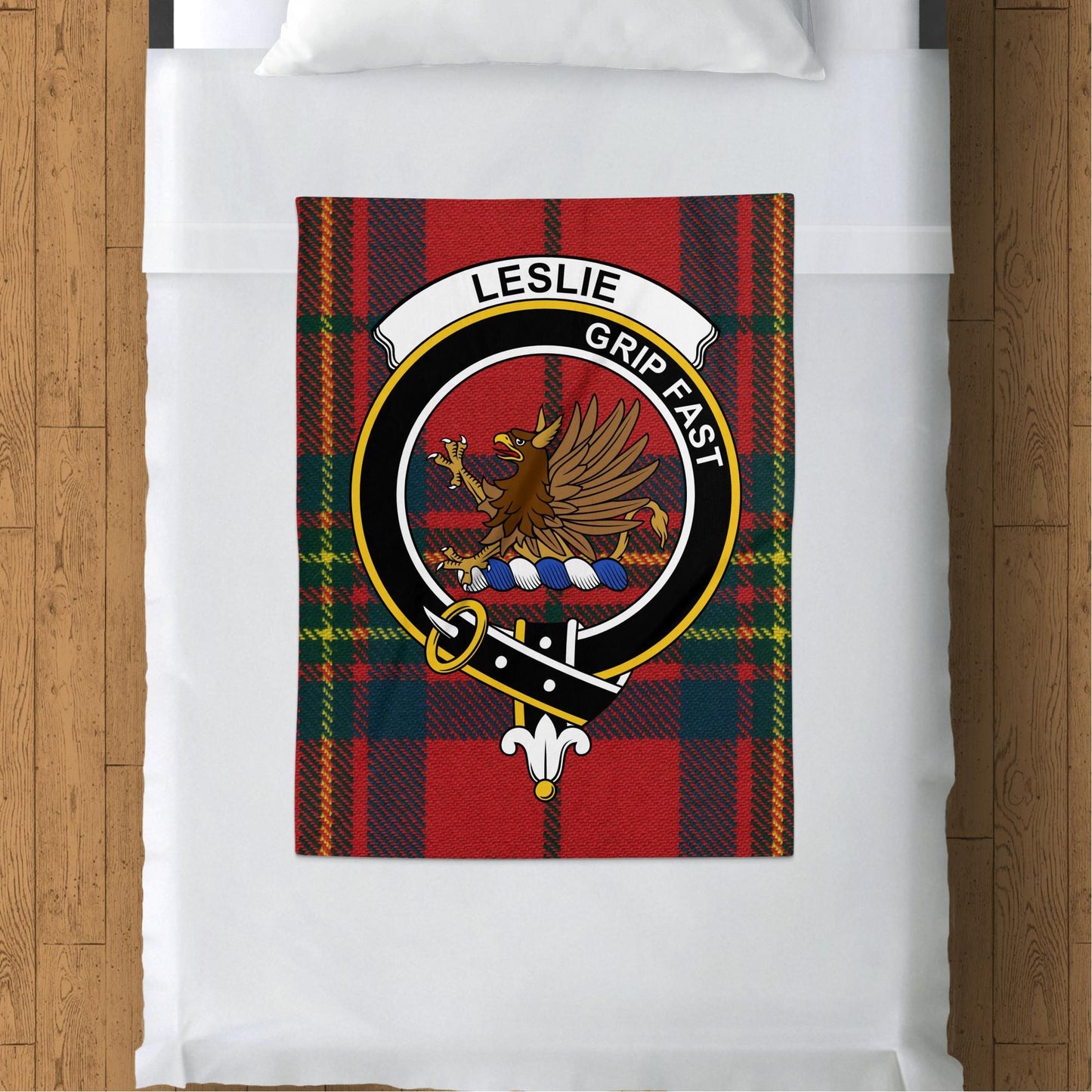 Scottish Clan Leslie Crest Tartan Blanket