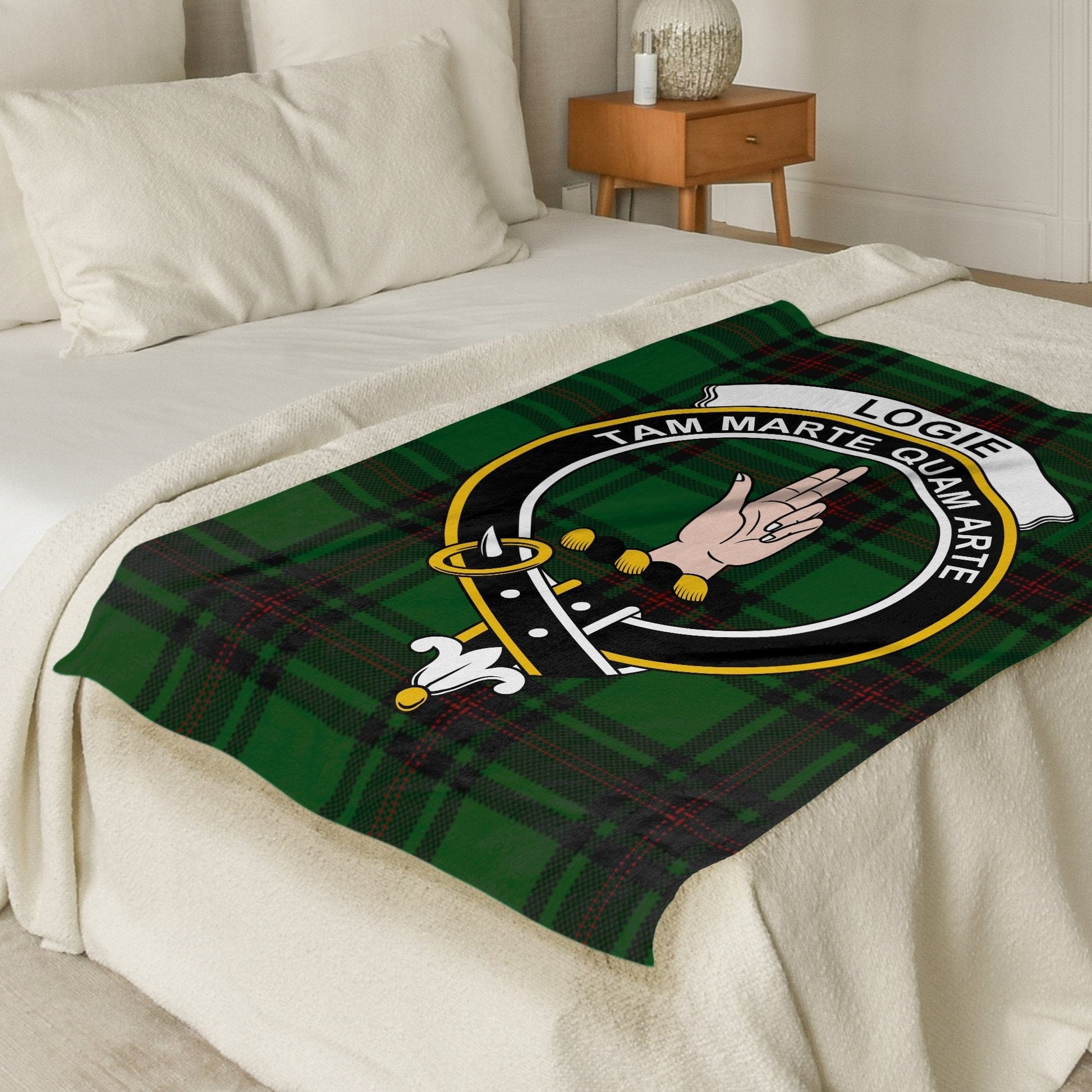 Scottish Clan Logie Crest Tartan Blanket