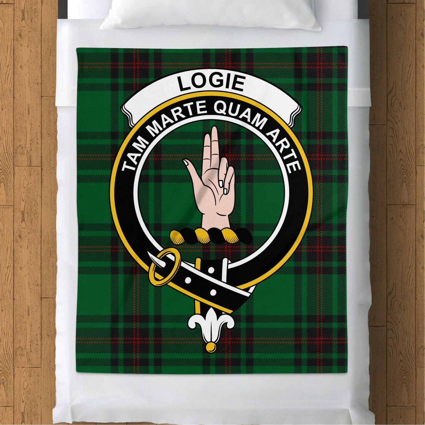 Scottish Clan Logie Crest Tartan Blanket