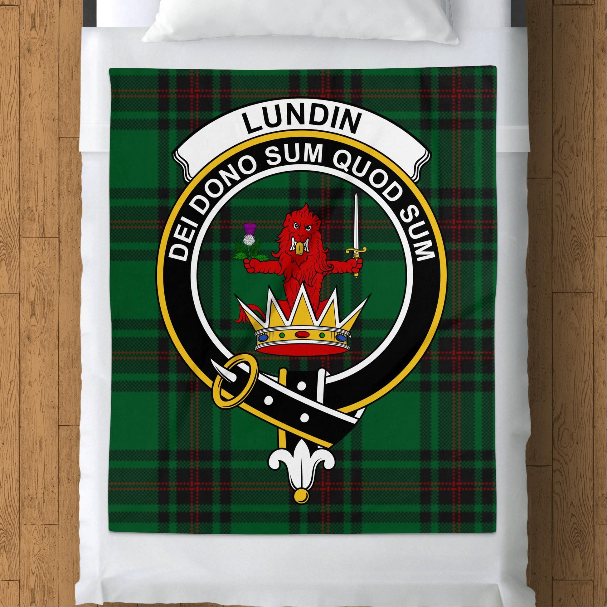 Scottish Clan Lundin Crest Tartan Blanket