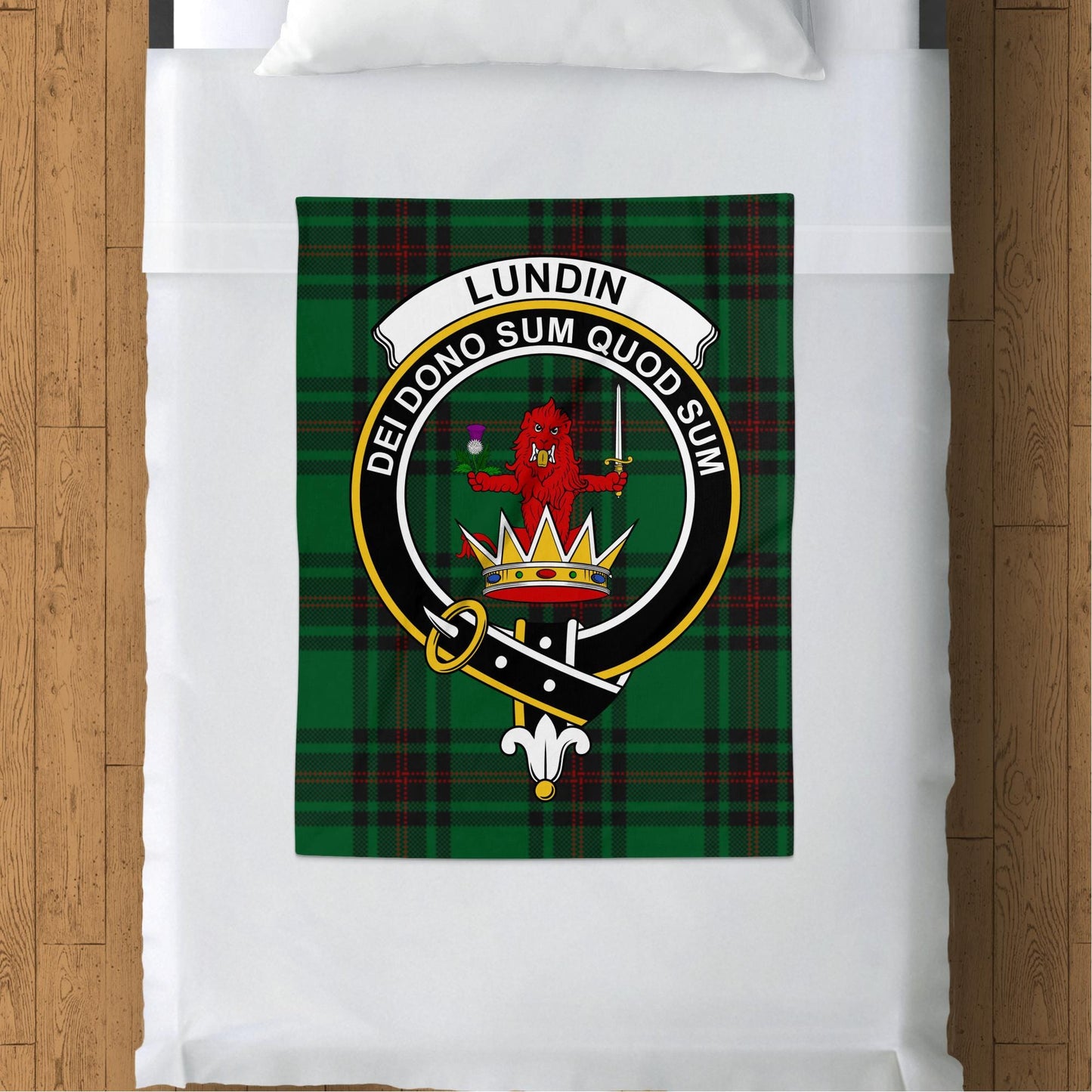 Scottish Clan Lundin Crest Tartan Blanket