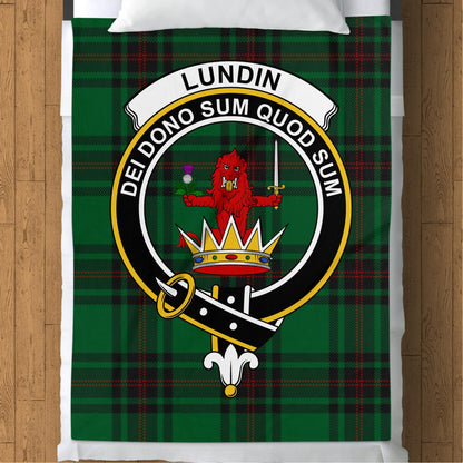 Scottish Clan Lundin Crest Tartan Blanket