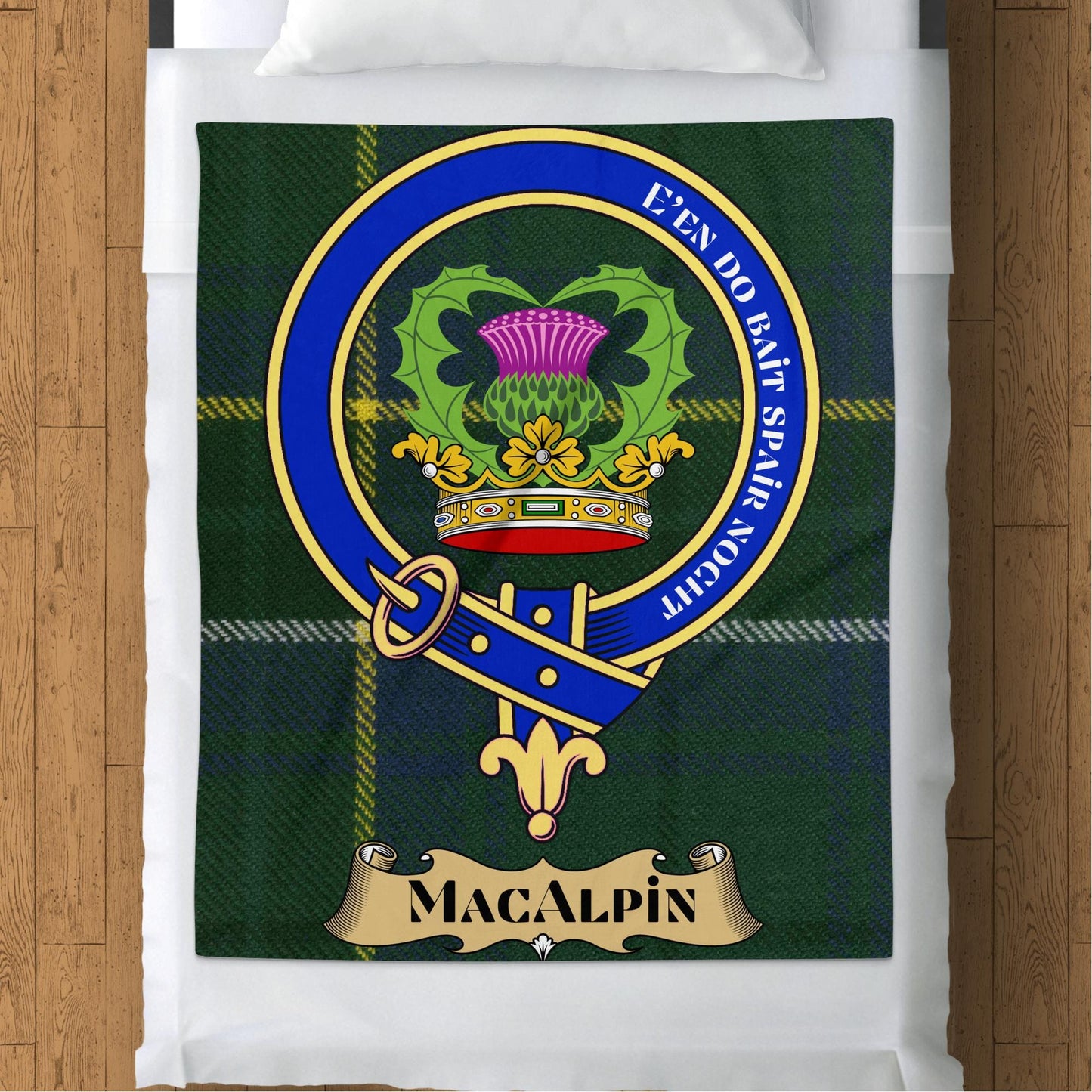 Scottish Clan MacAlpin Crest Tartan Blanket