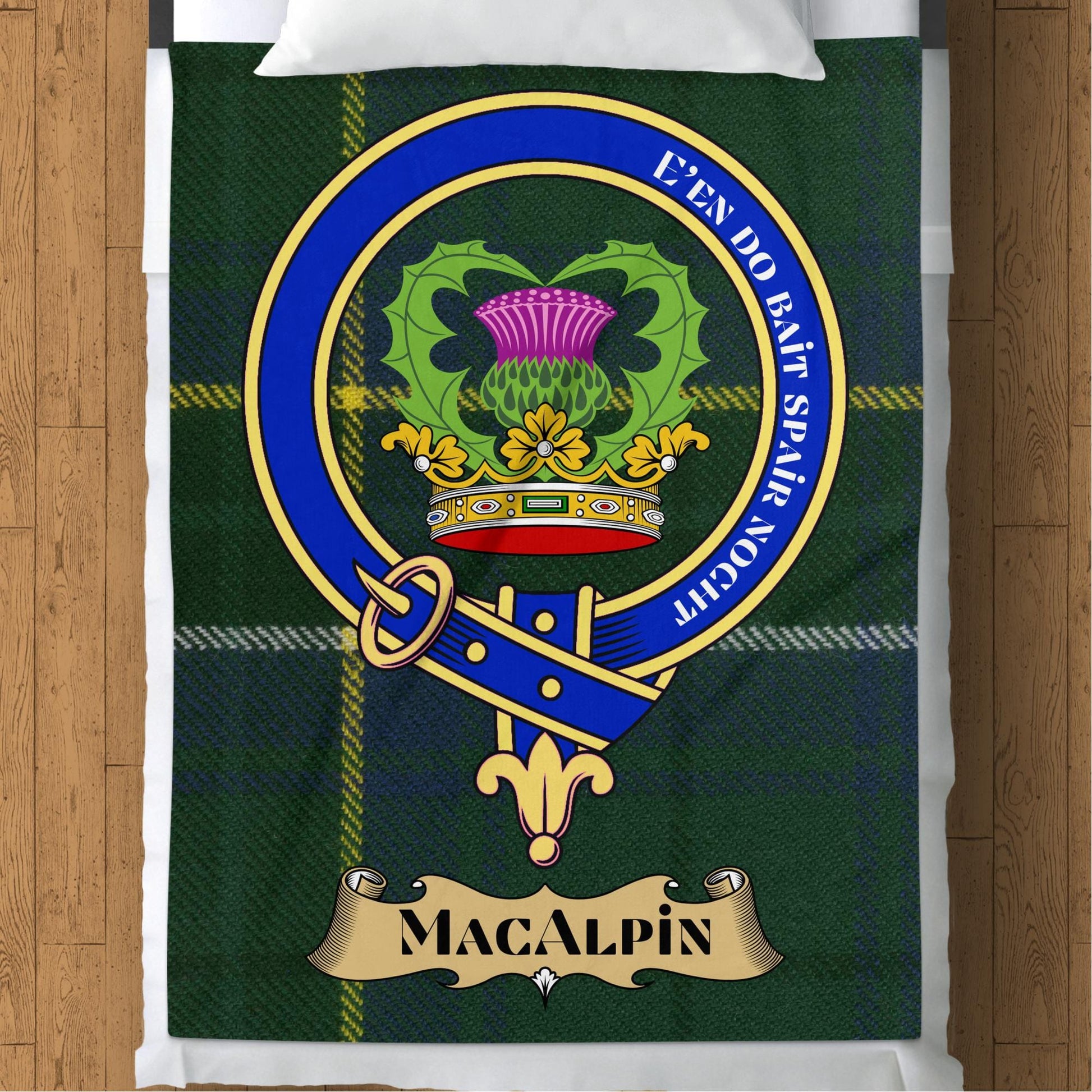 Scottish Clan MacAlpin Crest Tartan Blanket