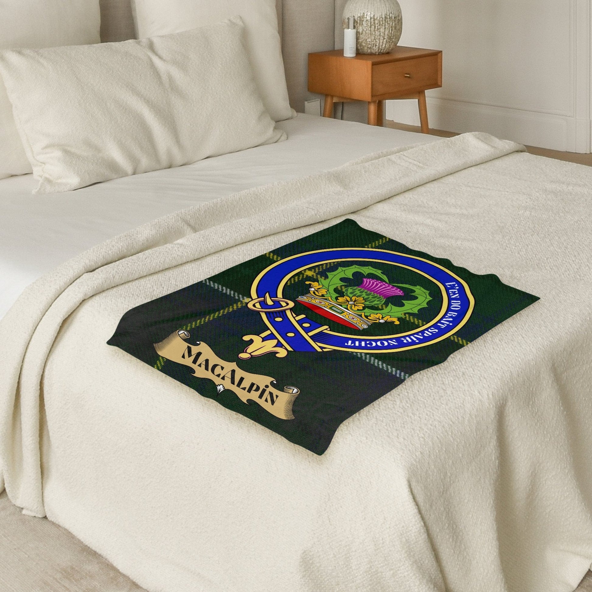 Scottish Clan MacAlpin Crest Tartan Blanket