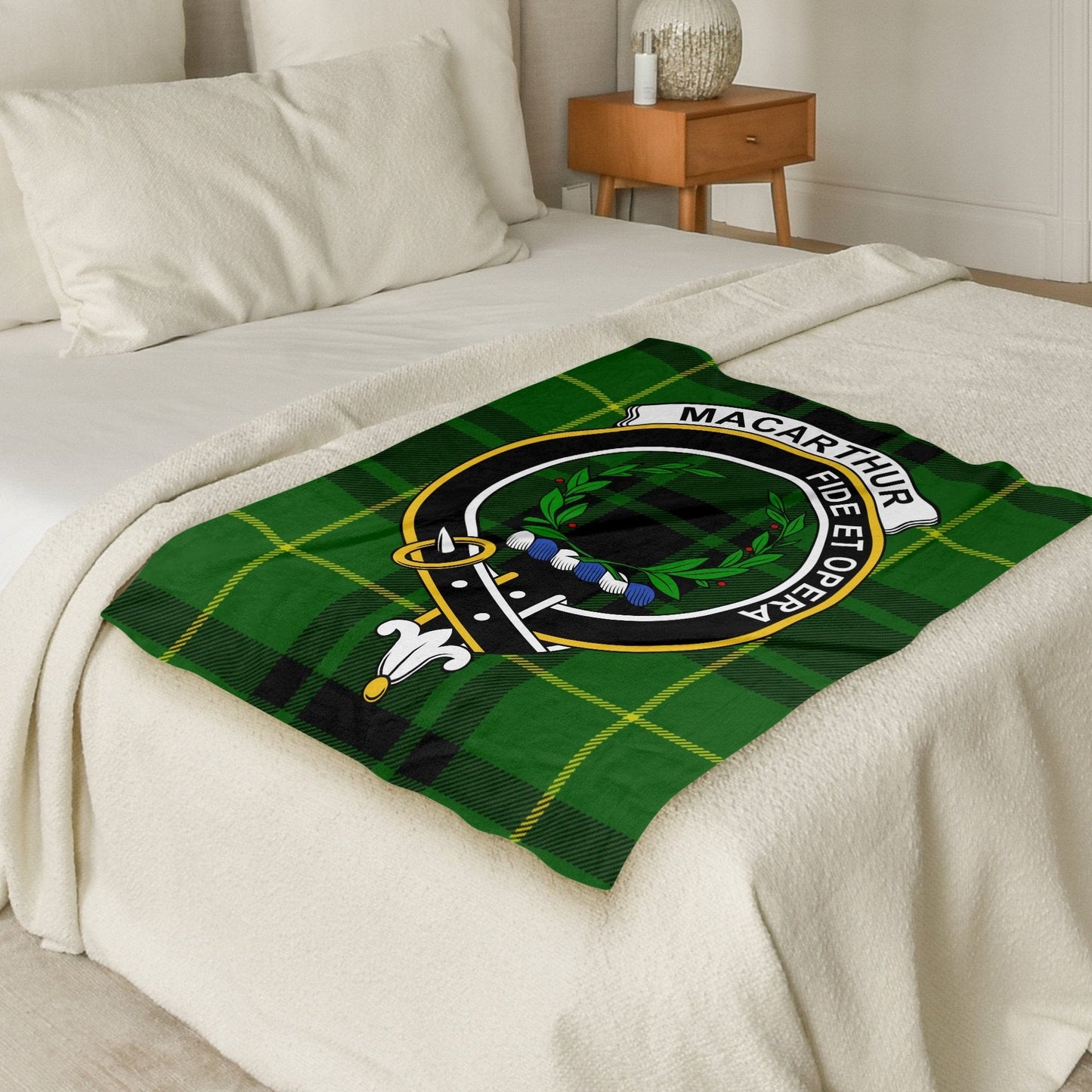 Scottish Clan Macarthur Crest Tartan Blanket