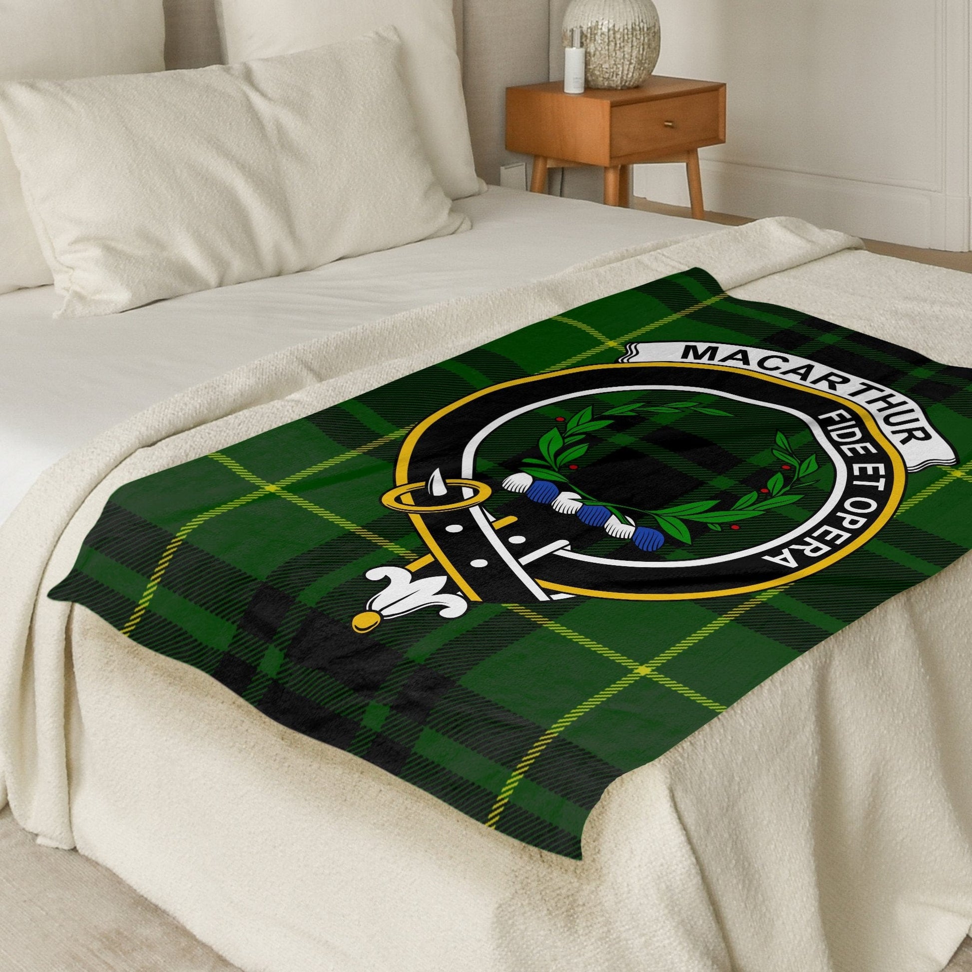 Scottish Clan Macarthur Crest Tartan Blanket