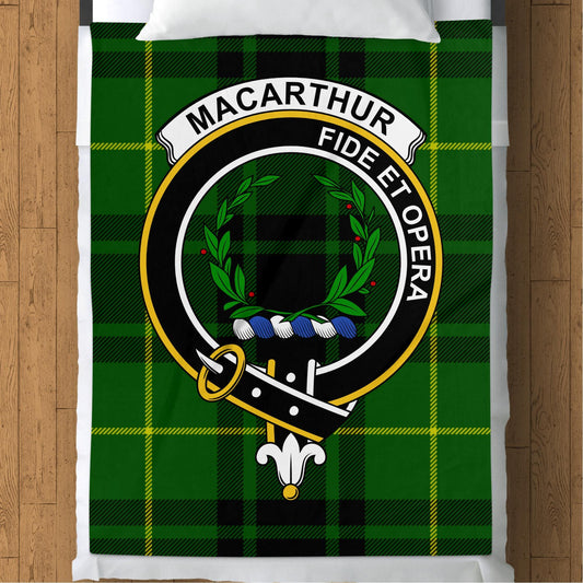 Scottish Clan Macarthur Crest Tartan Blanket