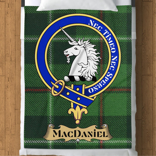 Scottish Clan MacDaniel Crest Tartan Blanket