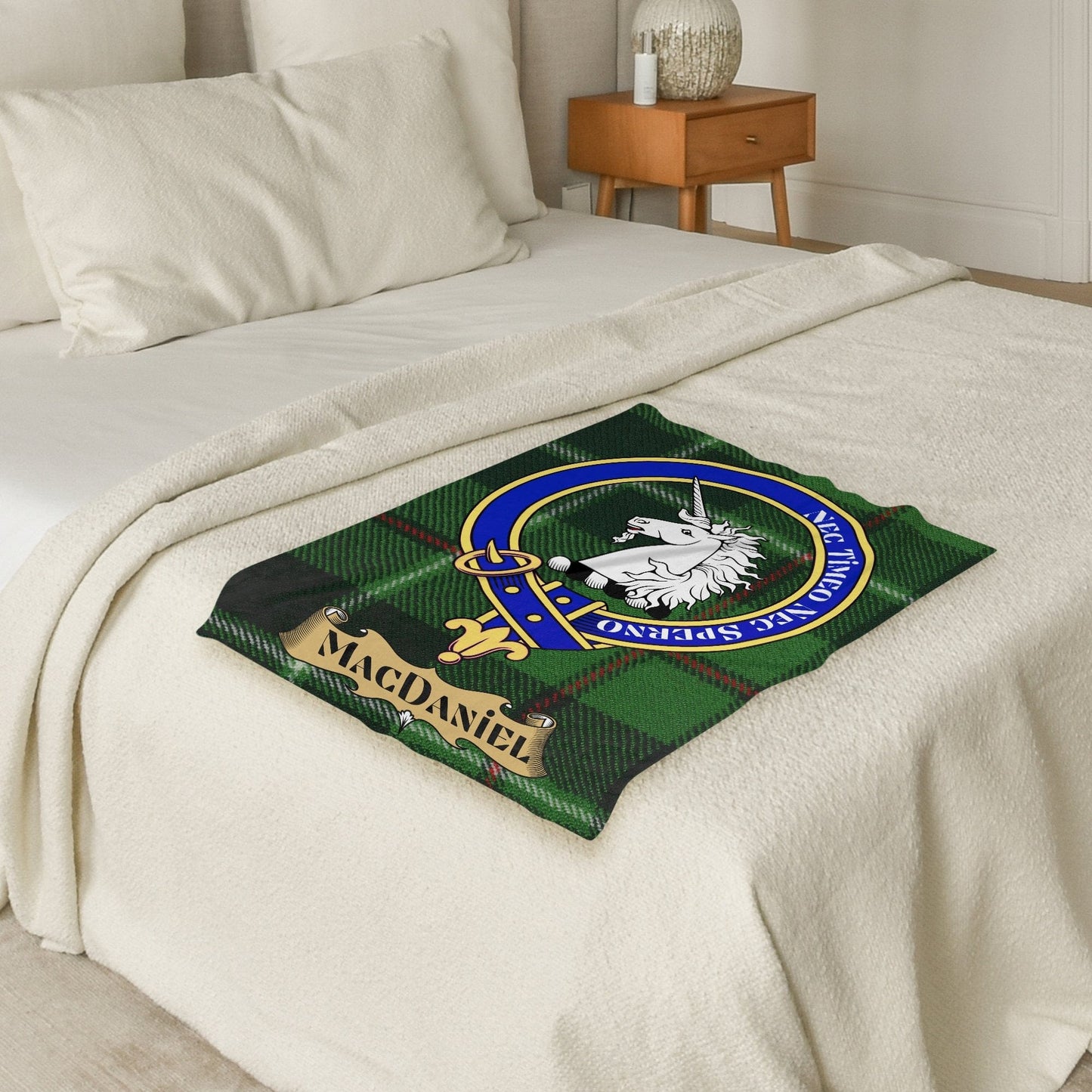 Scottish Clan MacDaniel Crest Tartan Blanket