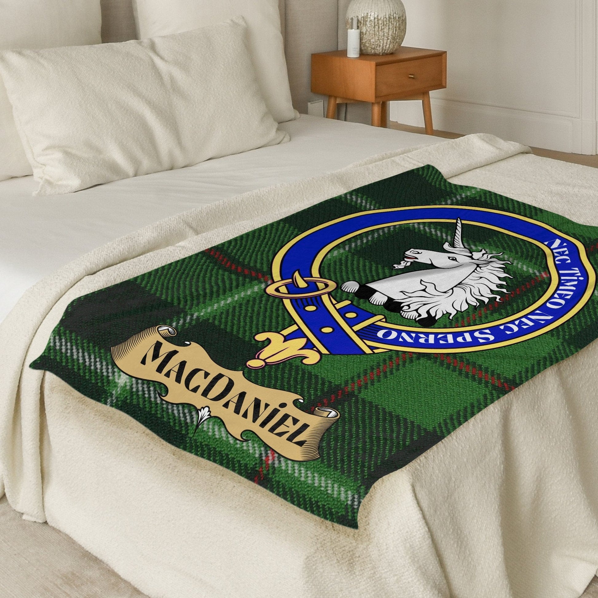 Scottish Clan MacDaniel Crest Tartan Blanket