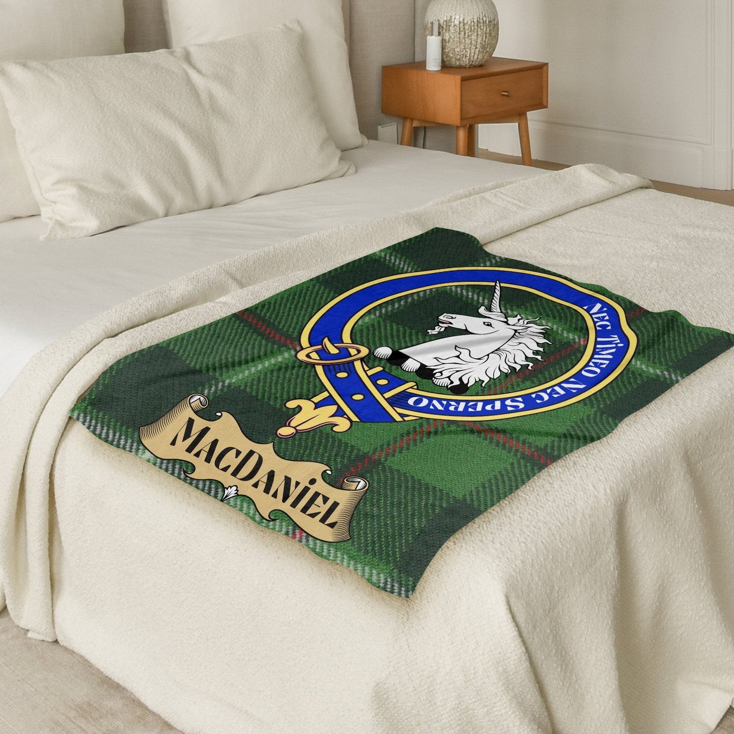 Scottish Clan MacDaniel Crest Tartan Blanket