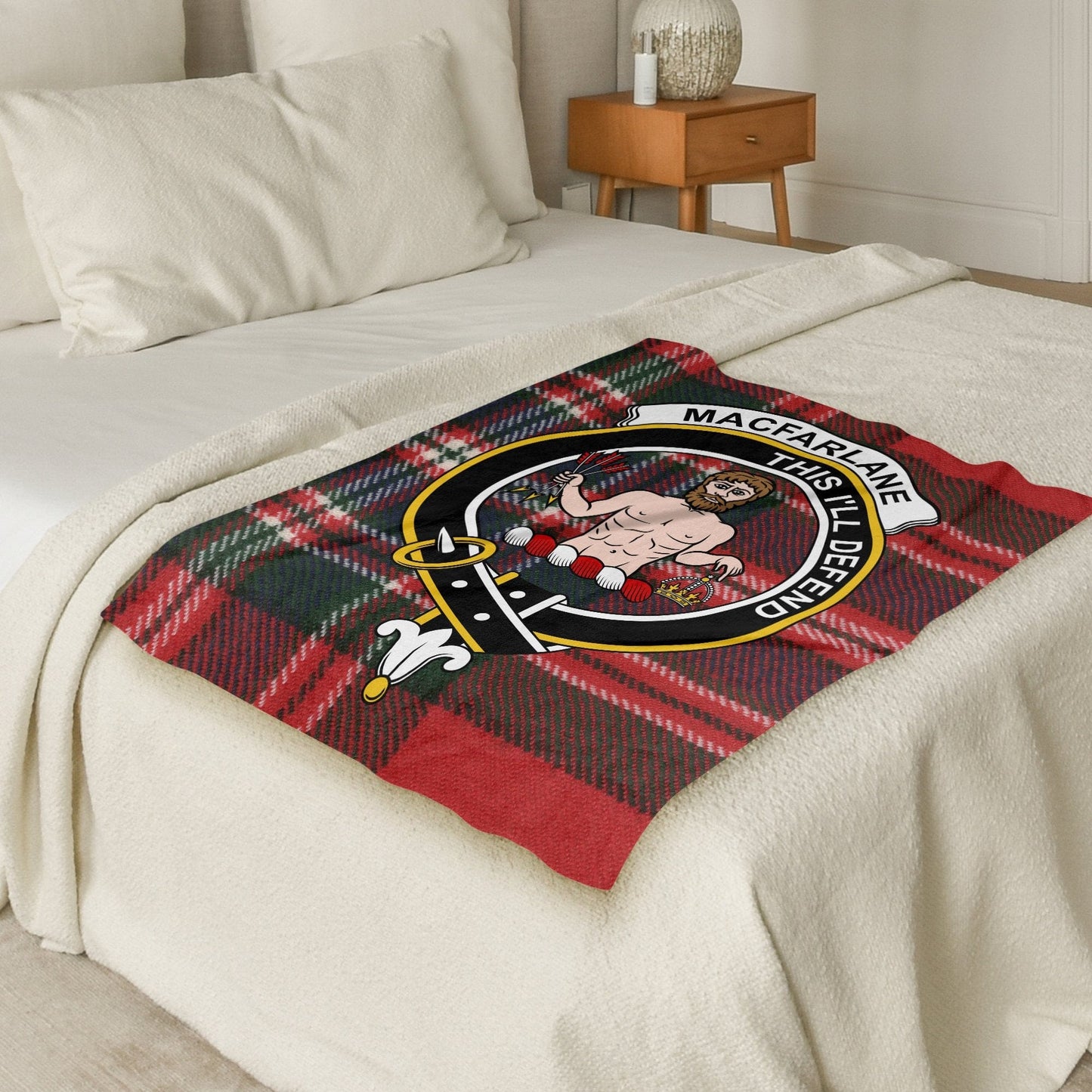 Scottish Clan Macfarlane Crest Tartan Blanket