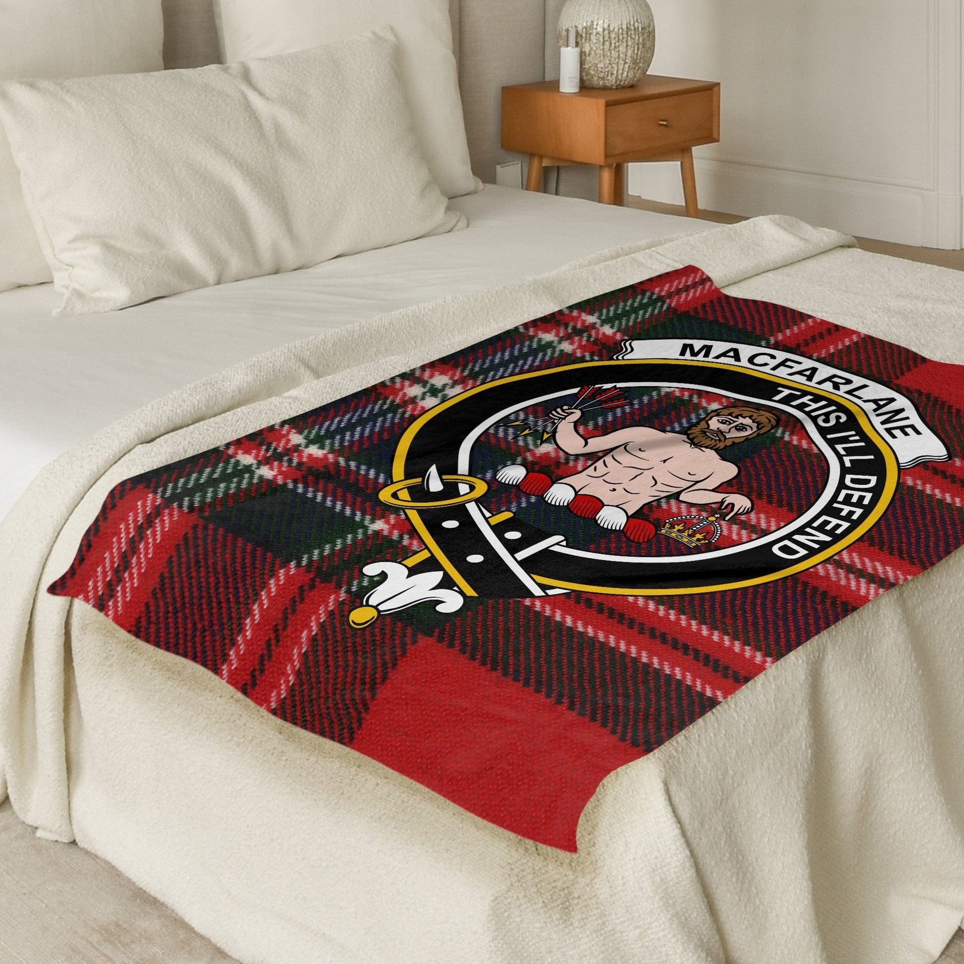 Scottish Clan Macfarlane Crest Tartan Blanket