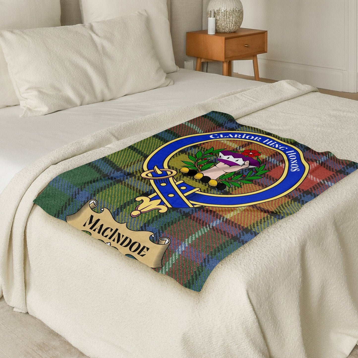 Scottish Clan Macindoe Crest Tartan Throw Blanket