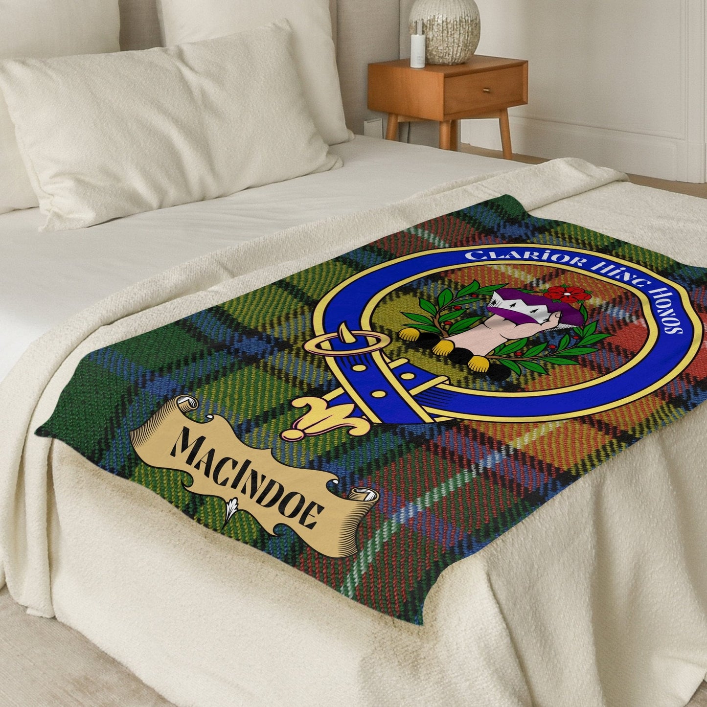 Scottish Clan Macindoe Crest Tartan Throw Blanket