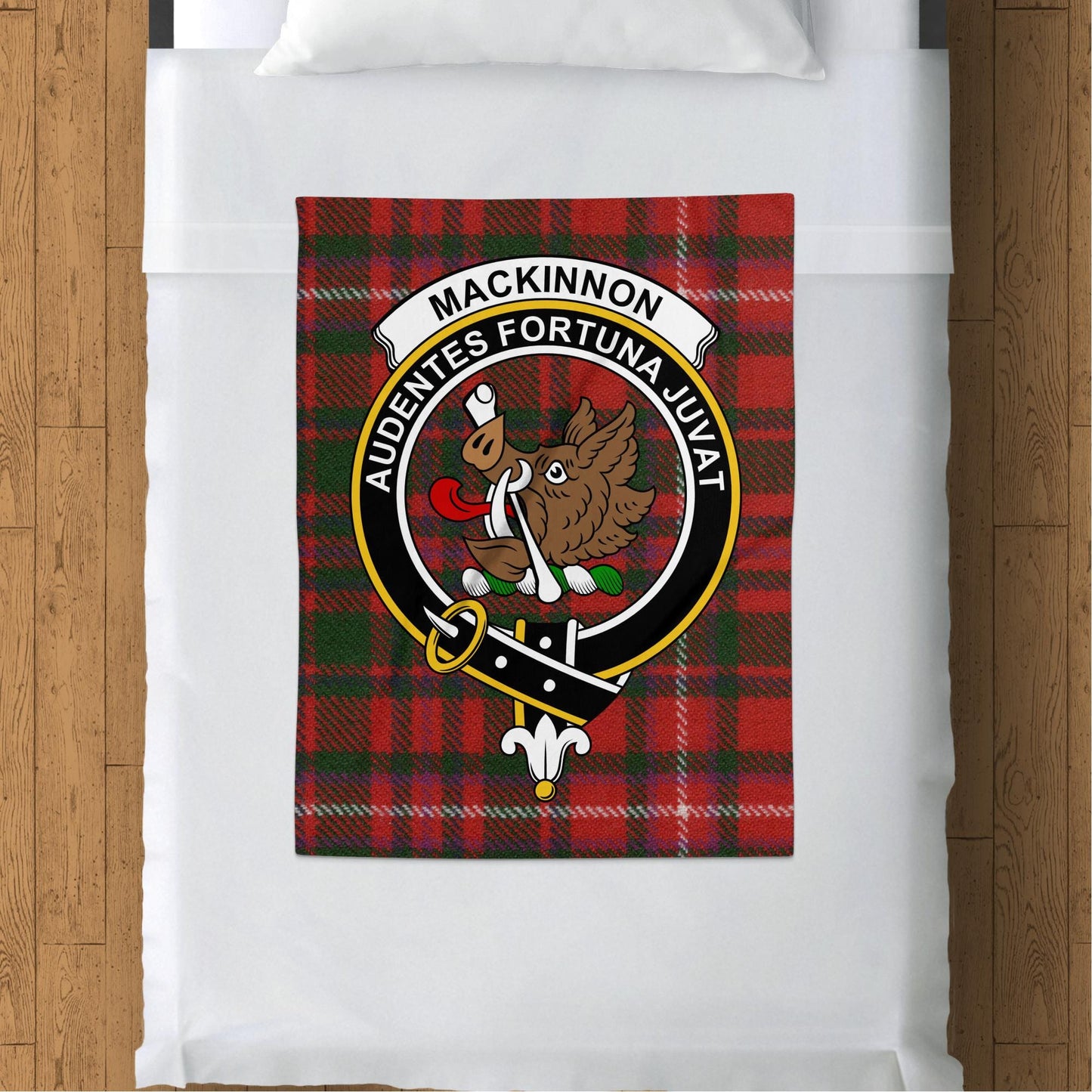 Scottish Clan Mackinnon Crest Tartan Blanket