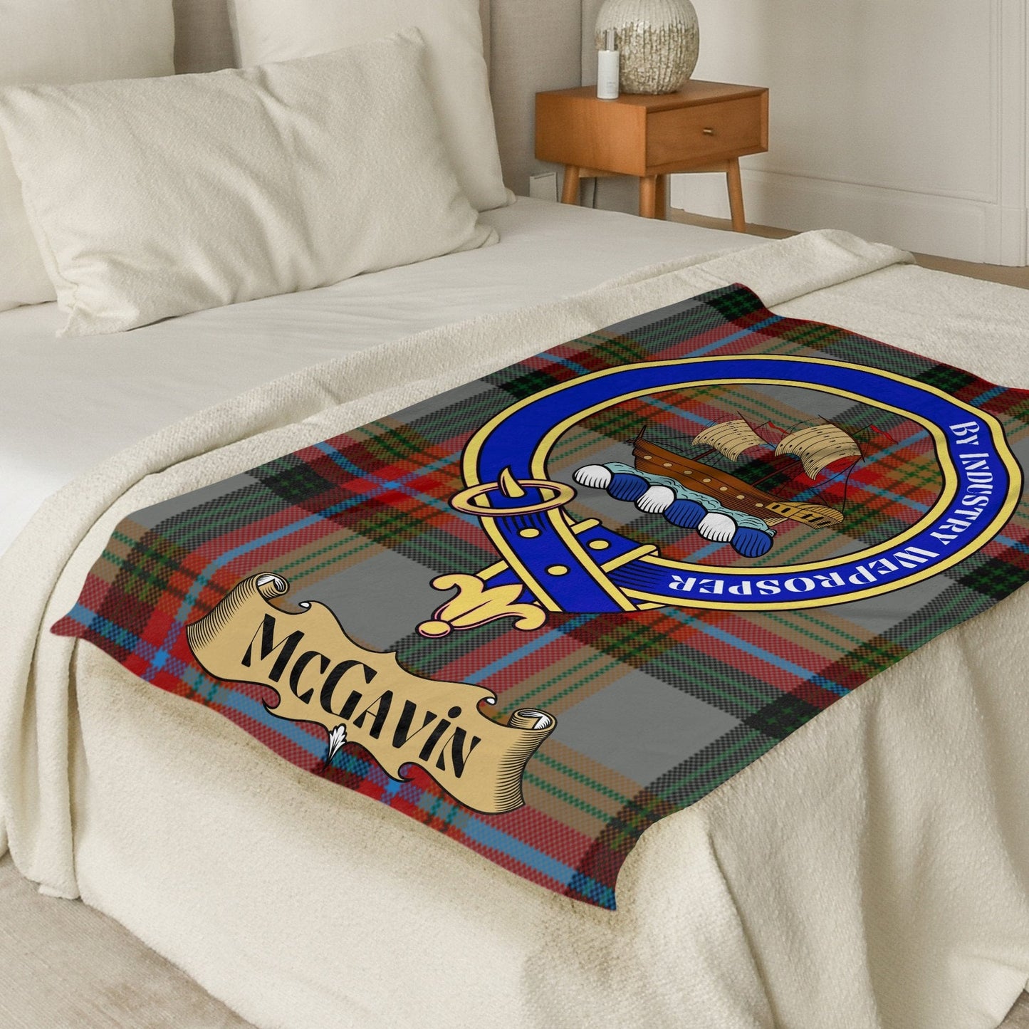 Scottish Clan McGavin Crest Tartan Blanket