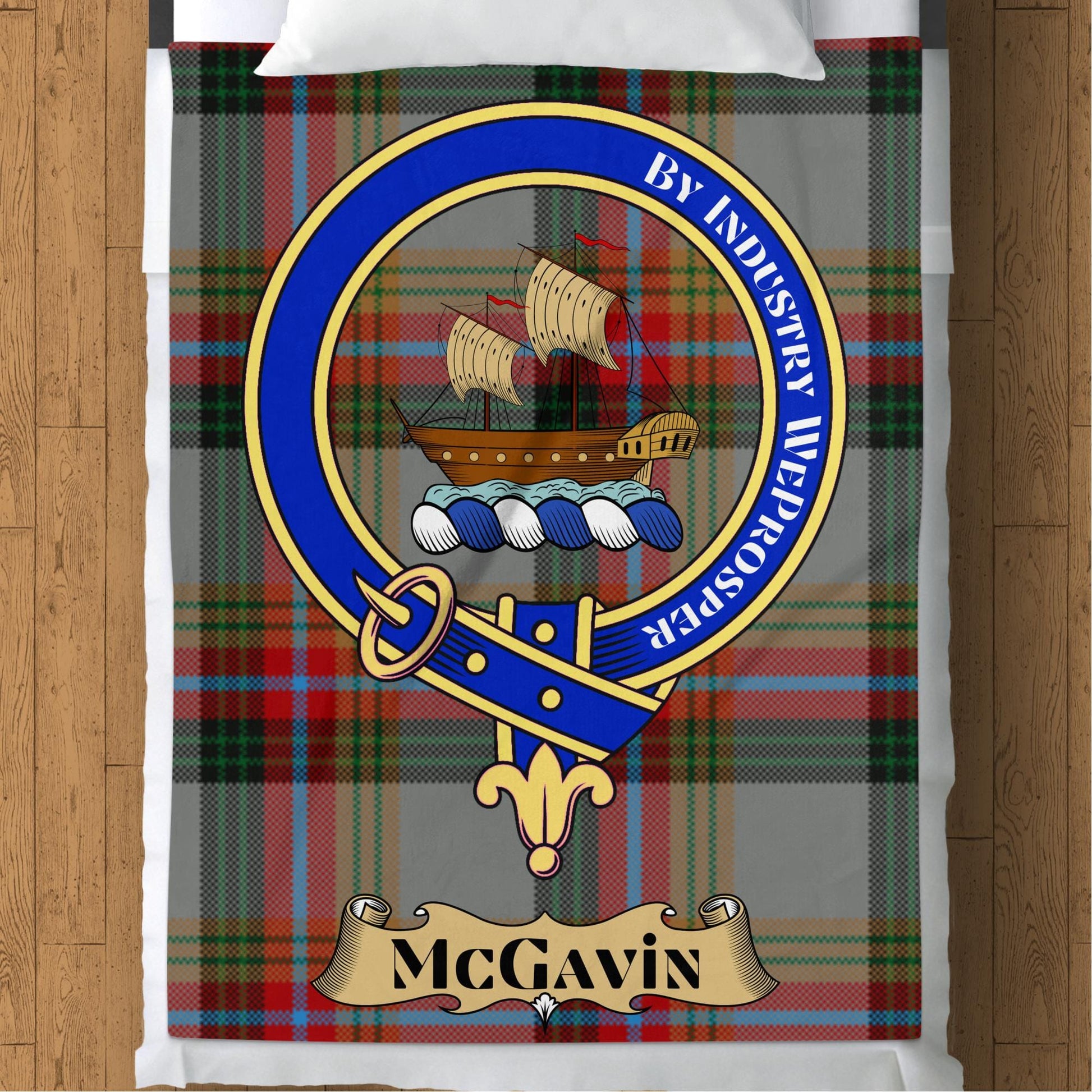 Scottish Clan McGavin Crest Tartan Blanket