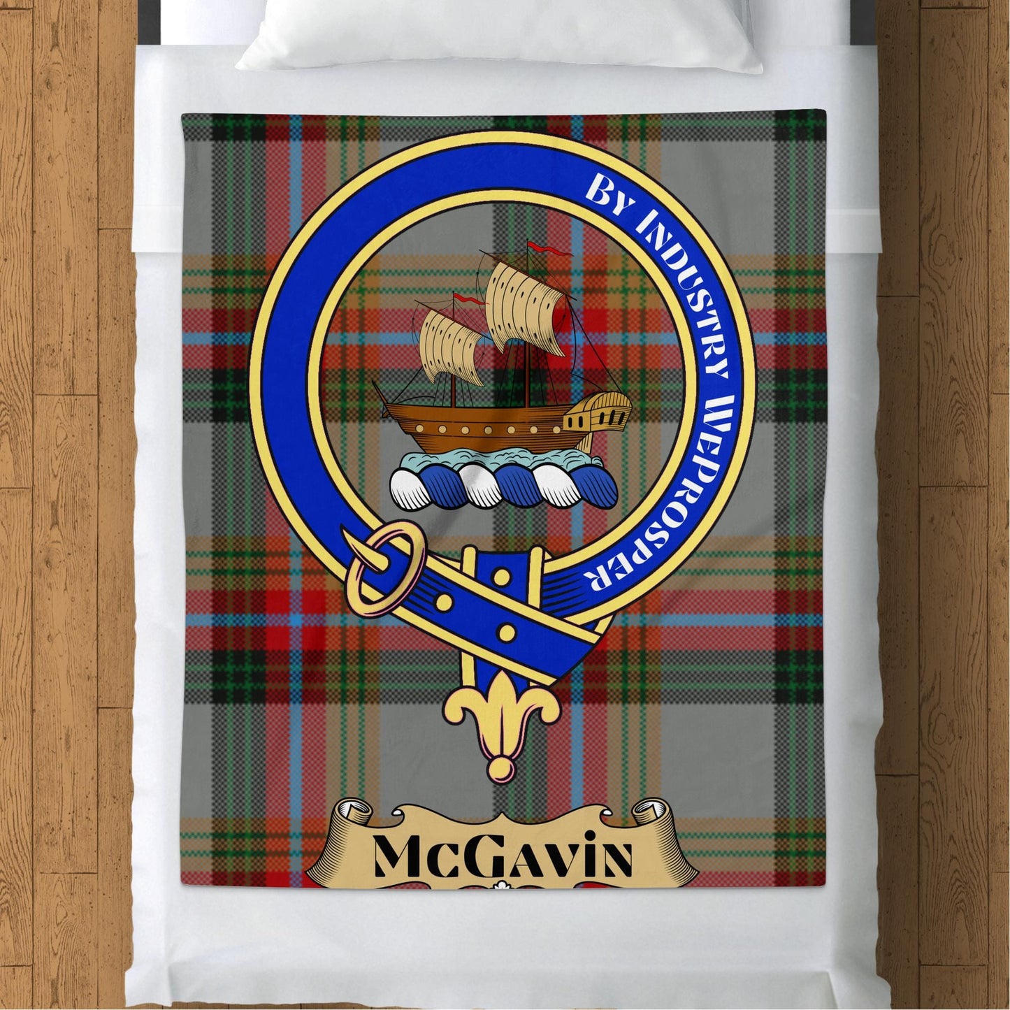 Scottish Clan McGavin Crest Tartan Blanket