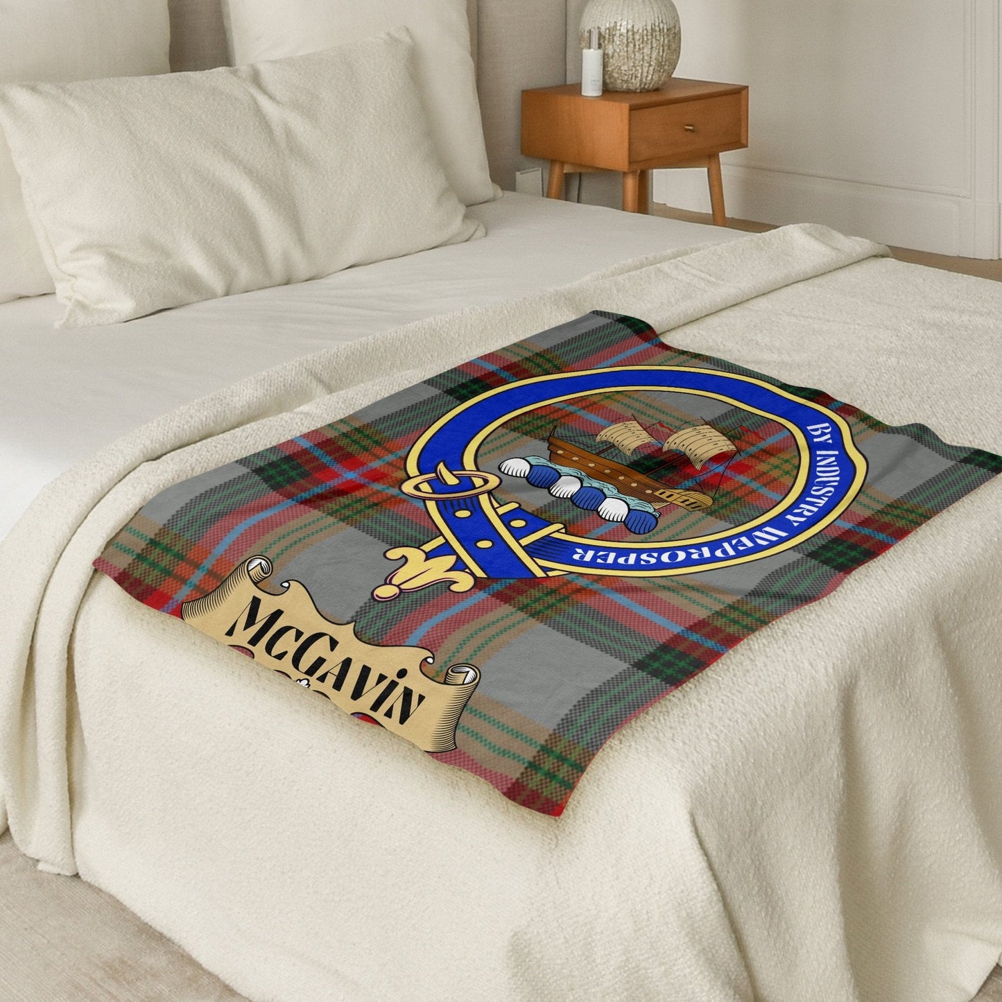 Scottish Clan McGavin Crest Tartan Blanket