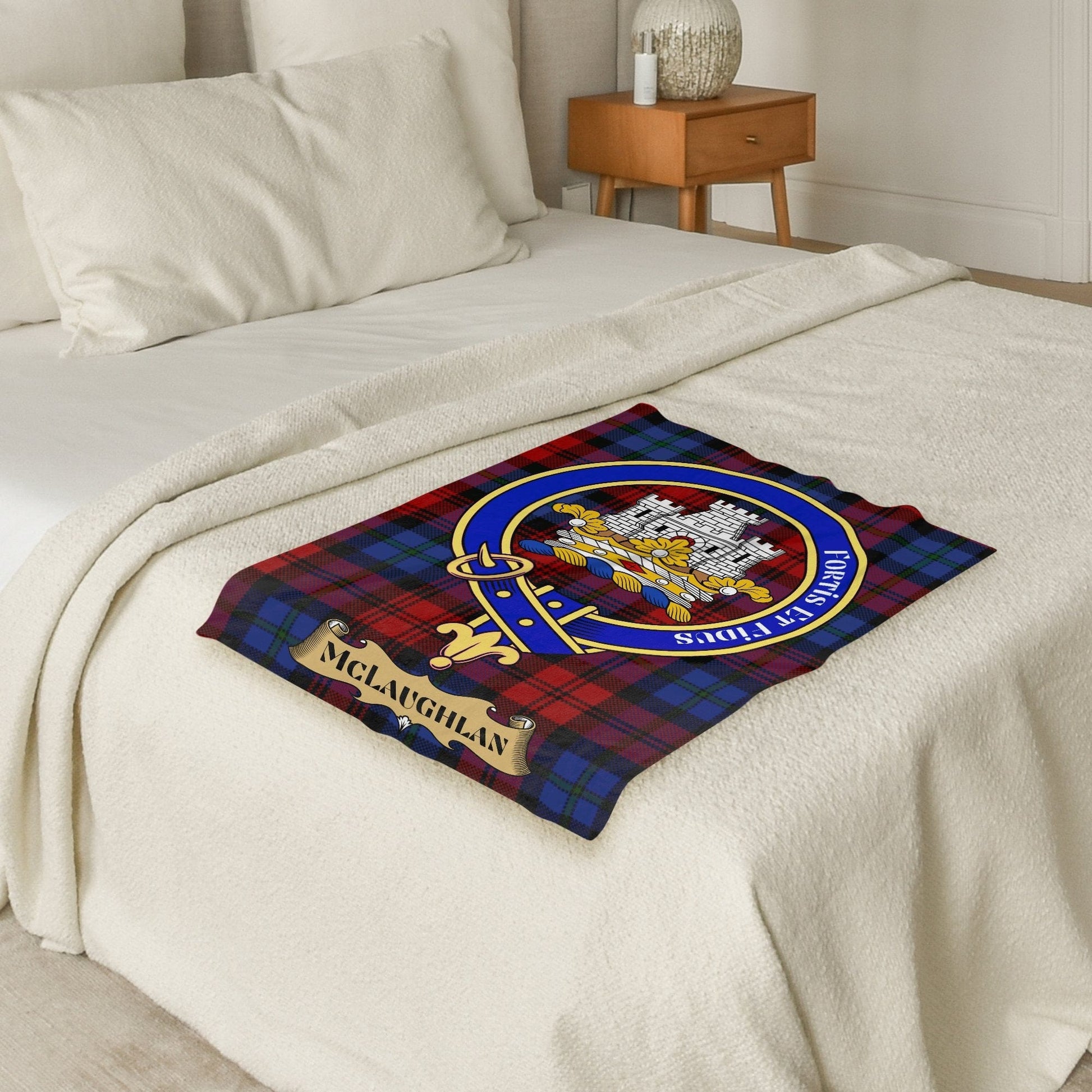 Scottish Clan McLaughlan Crest Tartan Blanket