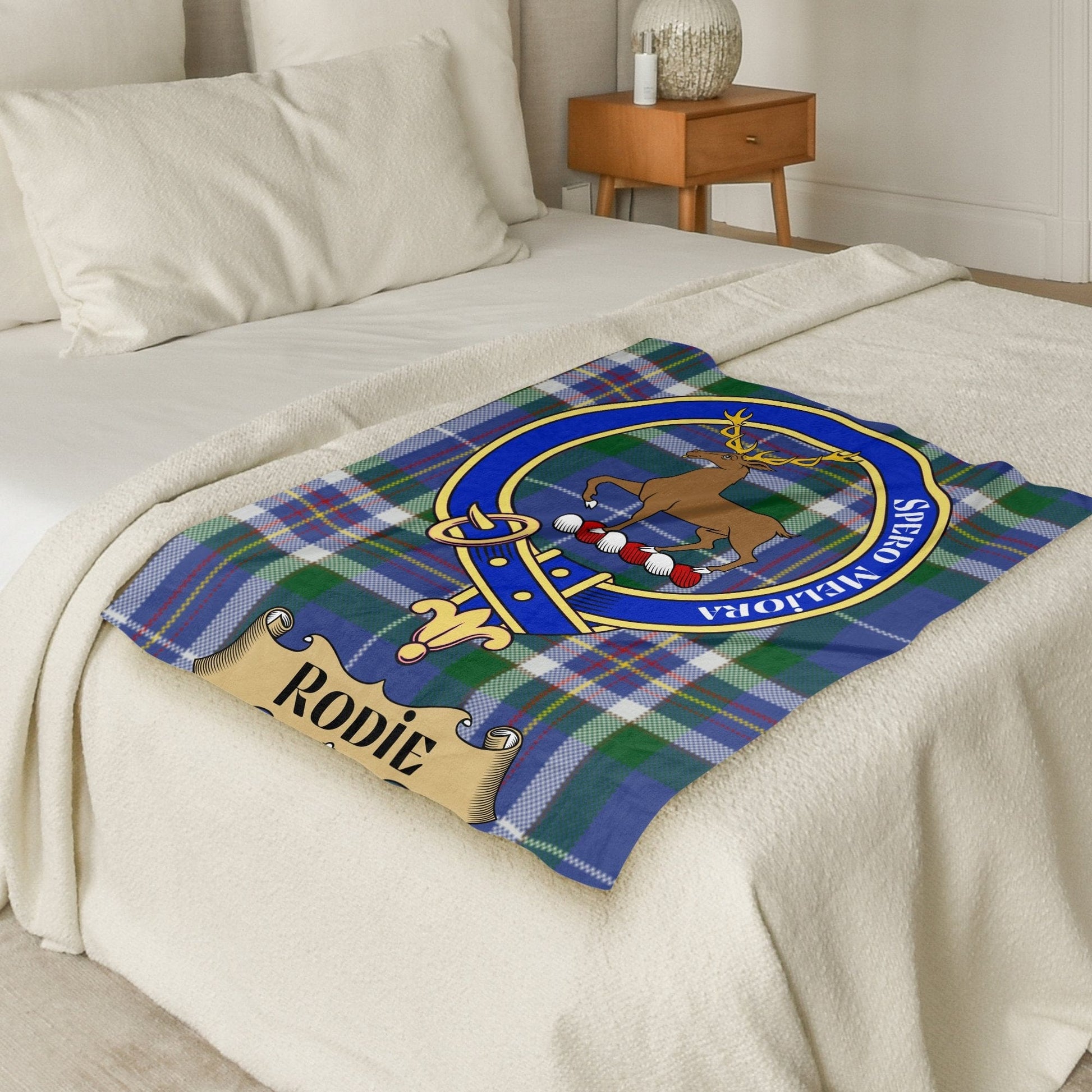 Scottish Clan Rodie Crest Tartan Throw Blanket