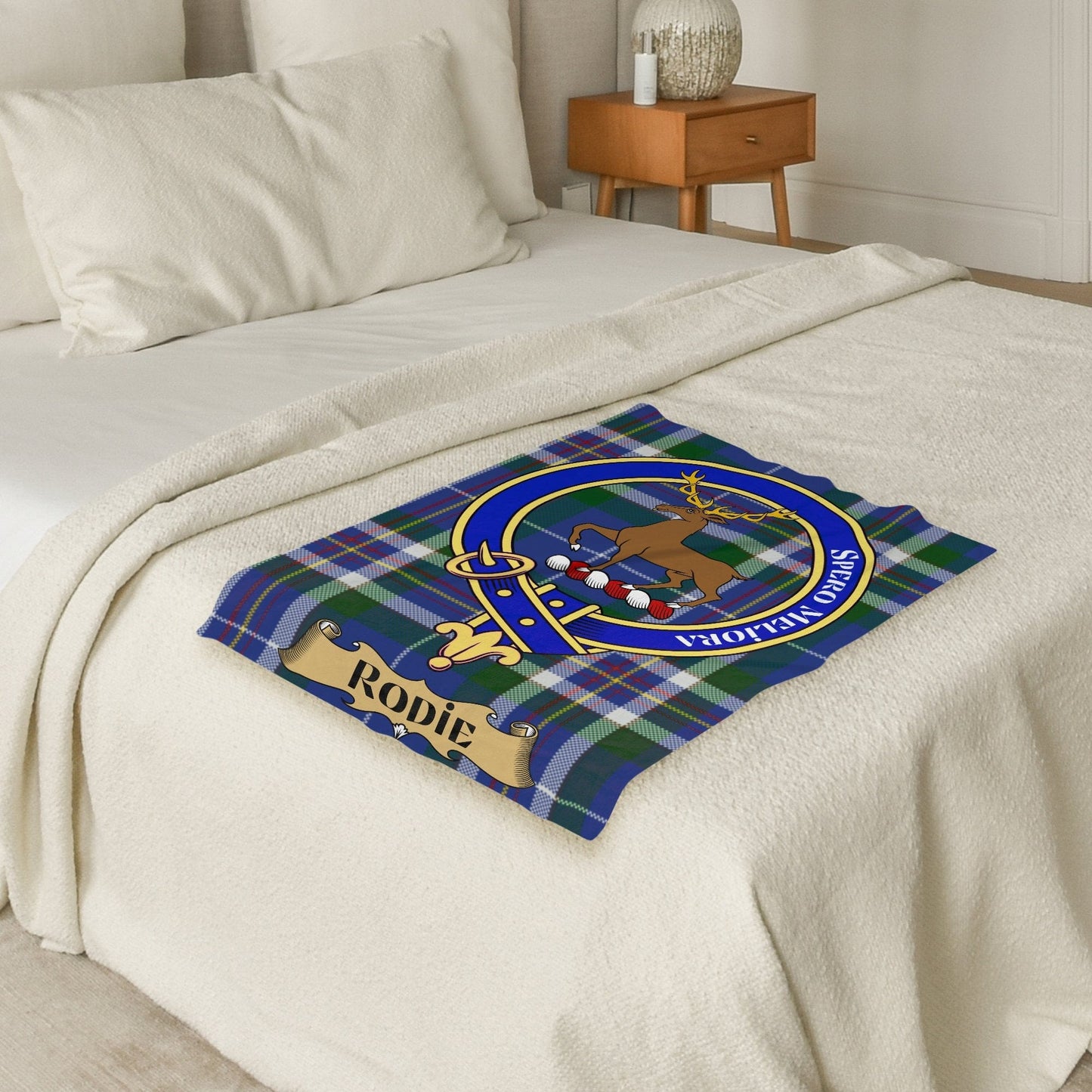 Scottish Clan Rodie Crest Tartan Throw Blanket