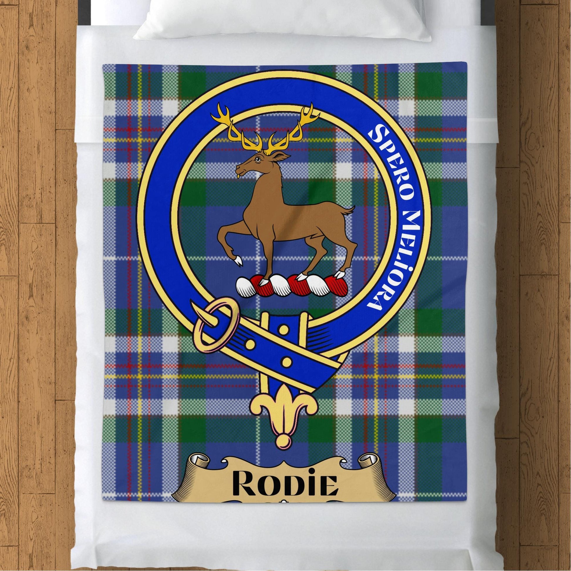 Scottish Clan Rodie Crest Tartan Throw Blanket