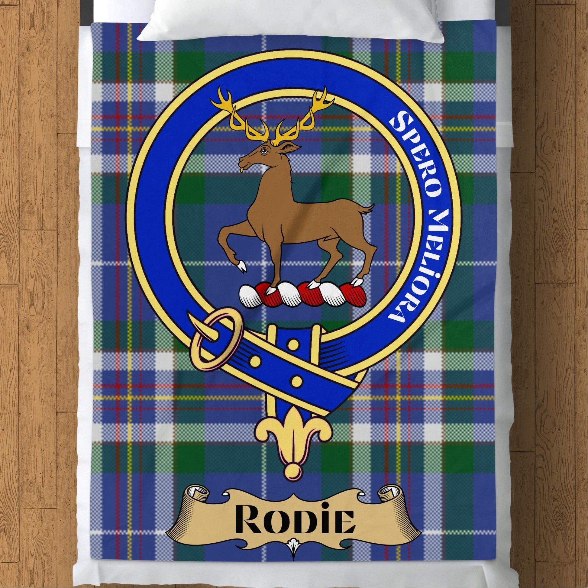 Scottish Clan Rodie Crest Tartan Throw Blanket