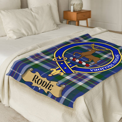 Scottish Clan Rodie Crest Tartan Throw Blanket