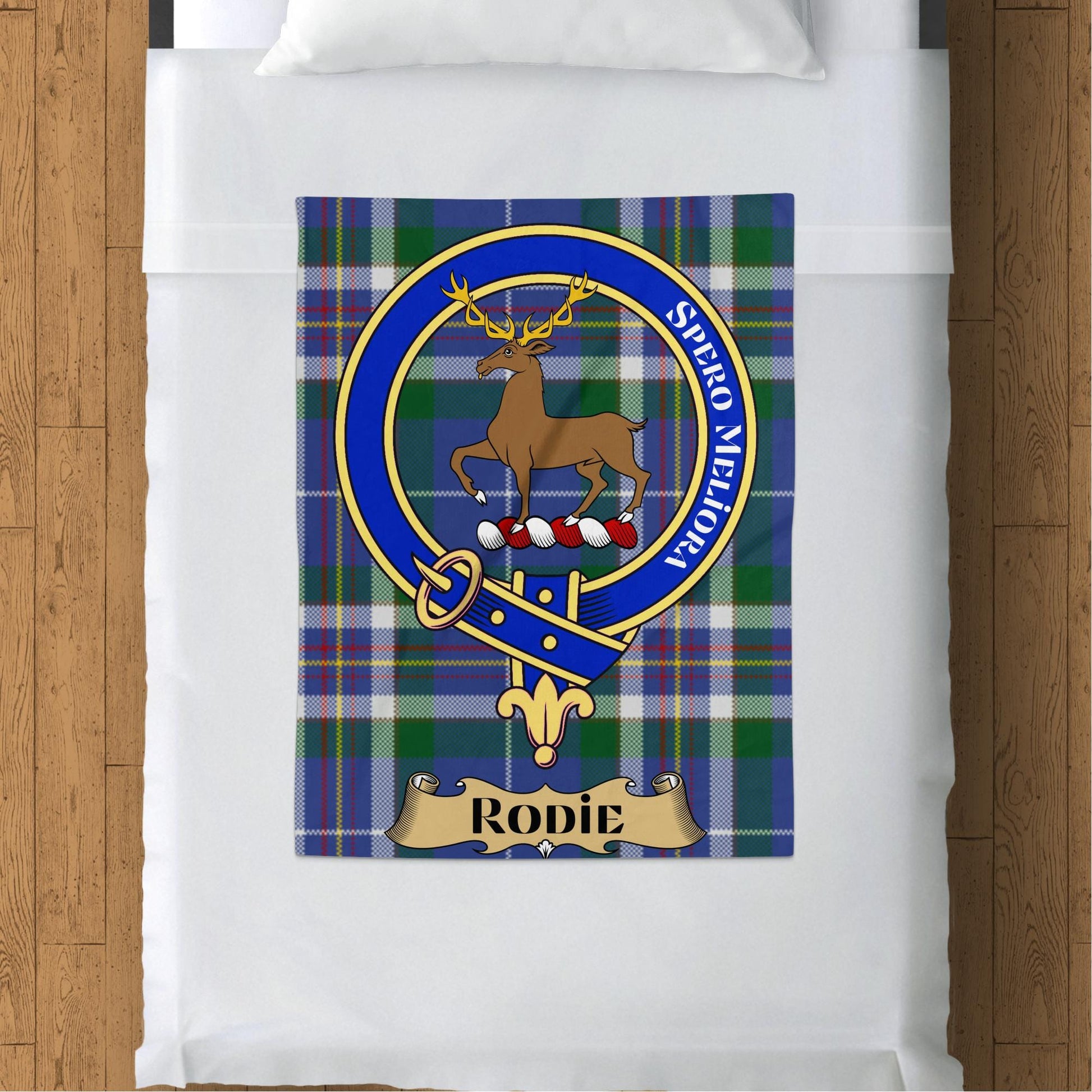 Scottish Clan Rodie Crest Tartan Throw Blanket