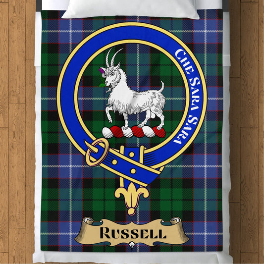 Scottish Clan Russell Tartan Throw Blanket