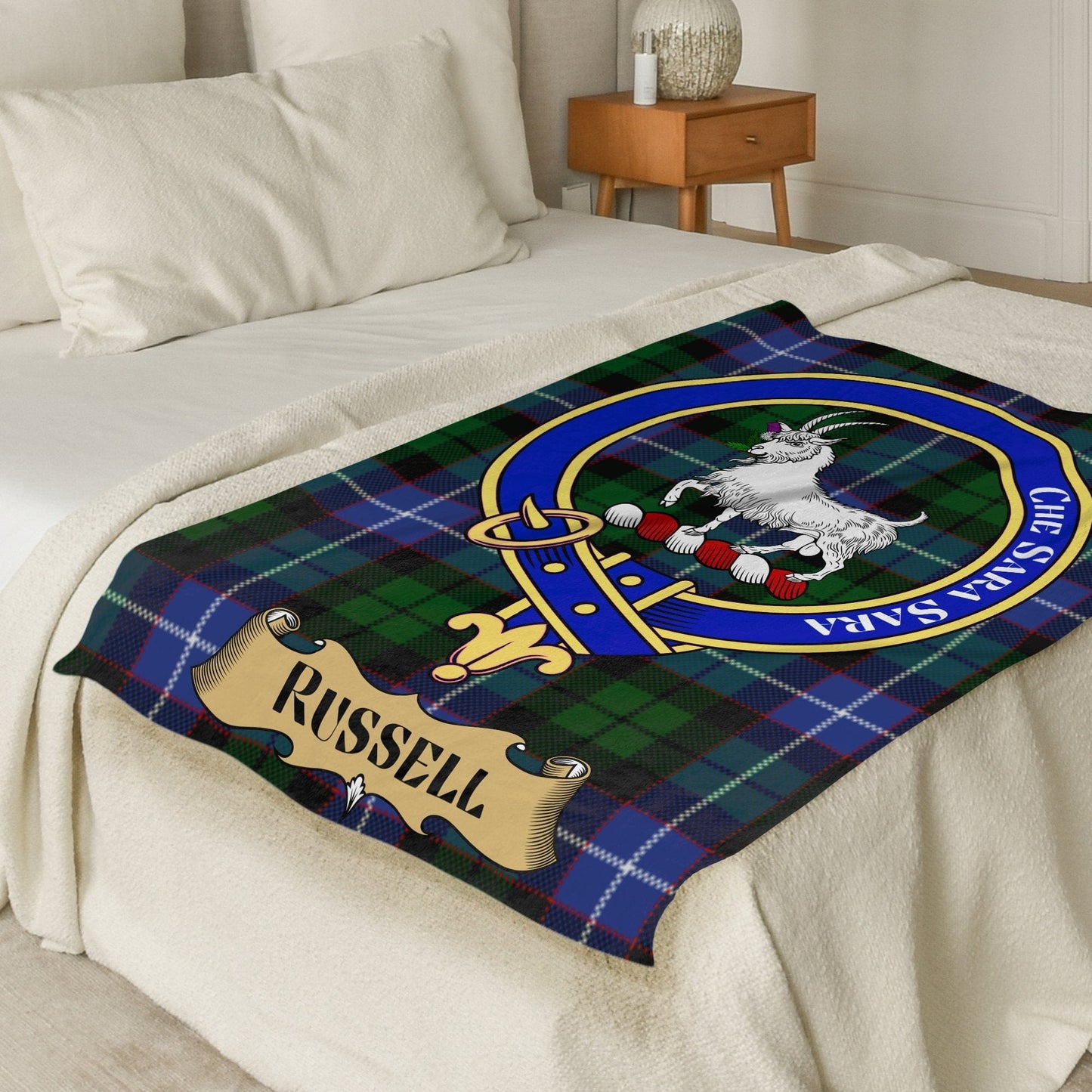 Scottish Clan Russell Tartan Throw Blanket