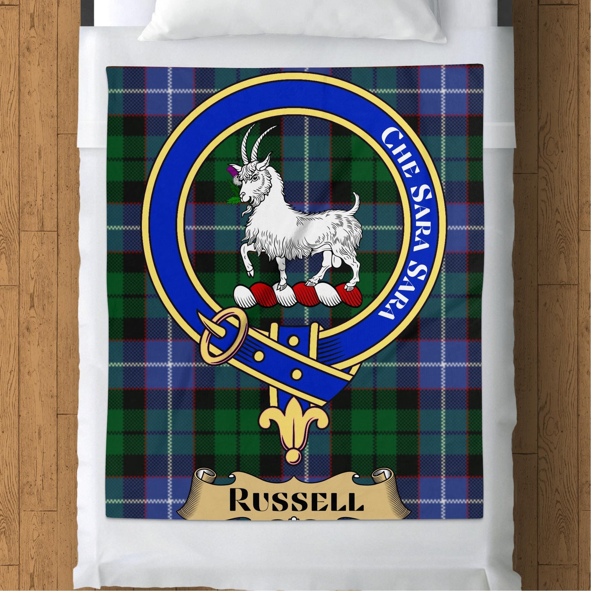 Scottish Clan Russell Tartan Throw Blanket