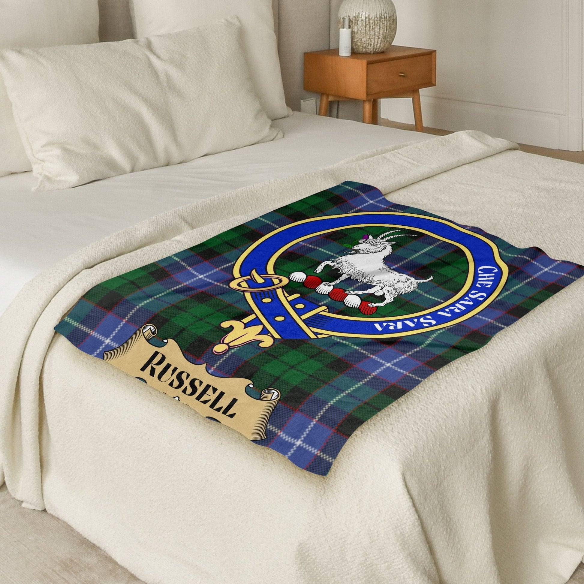 Scottish Clan Russell Tartan Throw Blanket