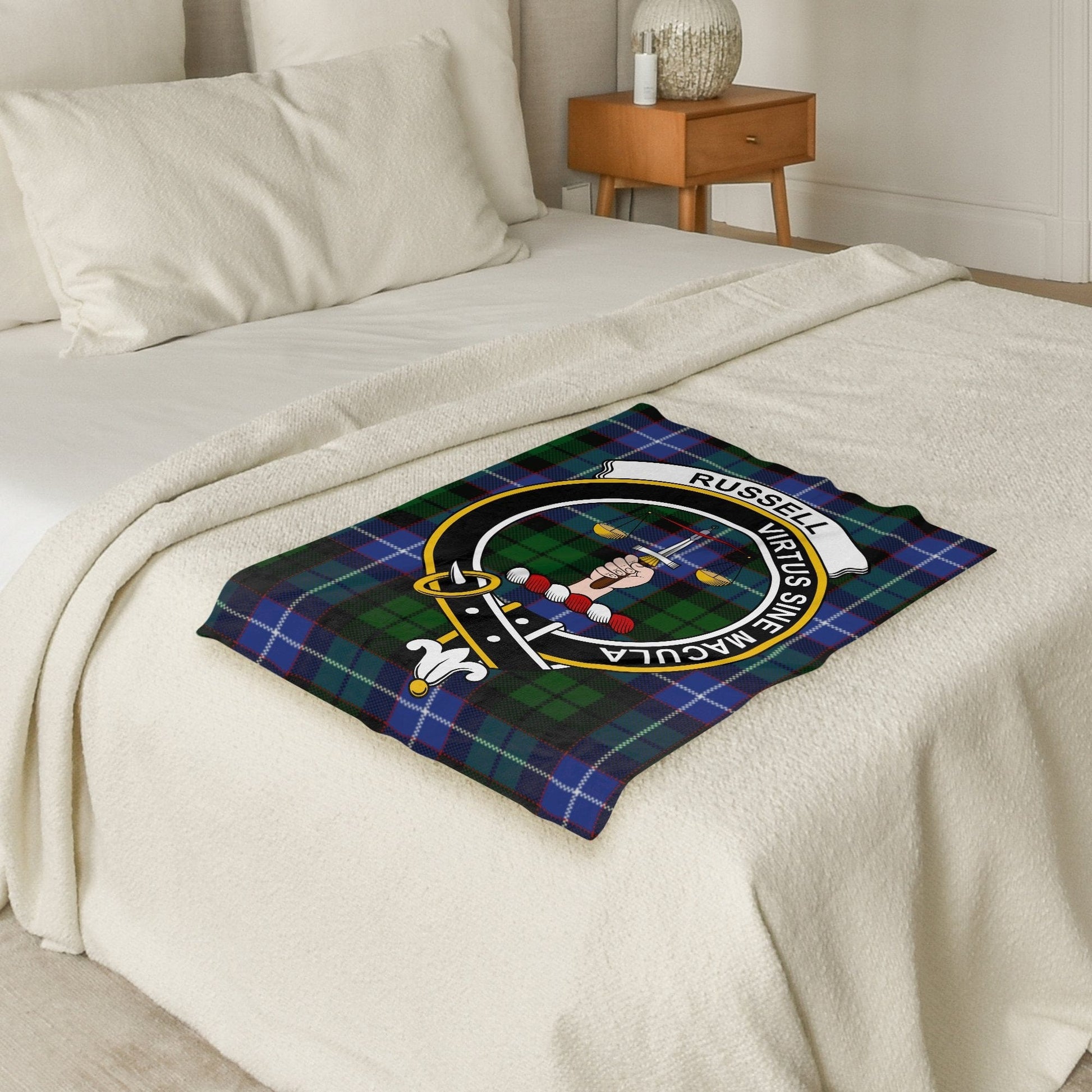 Scottish Clan Russell Tartan Throw Blanket