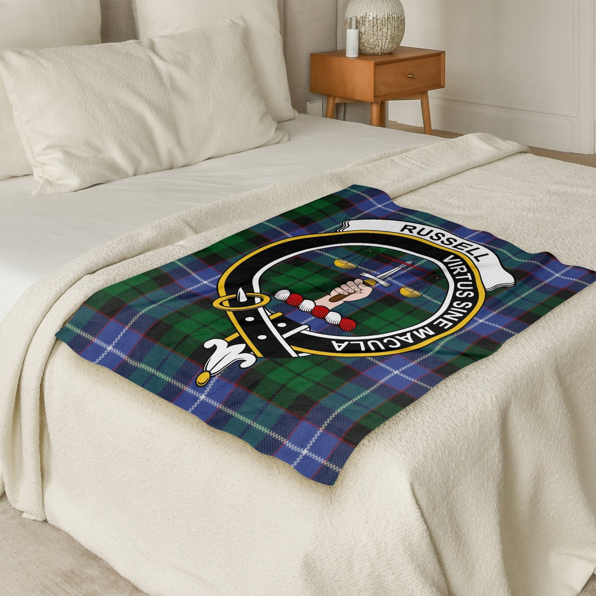 Scottish Clan Russell Tartan Throw Blanket